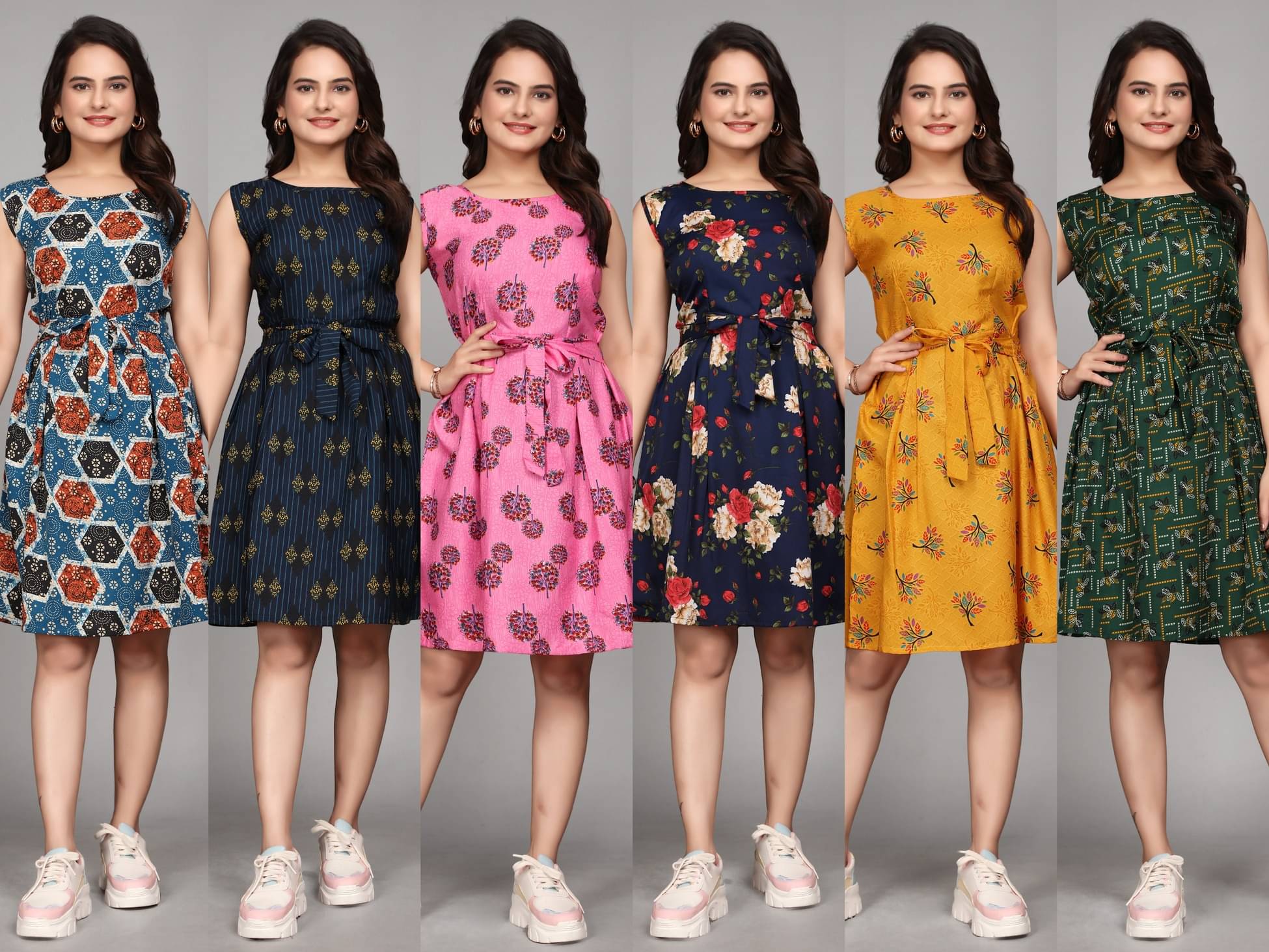     			KALAVRITTA Women Crepe Printed Fit & Flare Dress ( Multicolor )