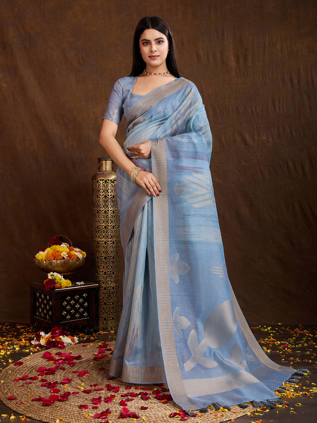 MANTROTSAV Art Silk Printed Saree With Unstitched Blouse Piece ( Blue ) MANTROTSAV Art Silk Printed Saree With Unstitched Blouse Piece ( Blue )