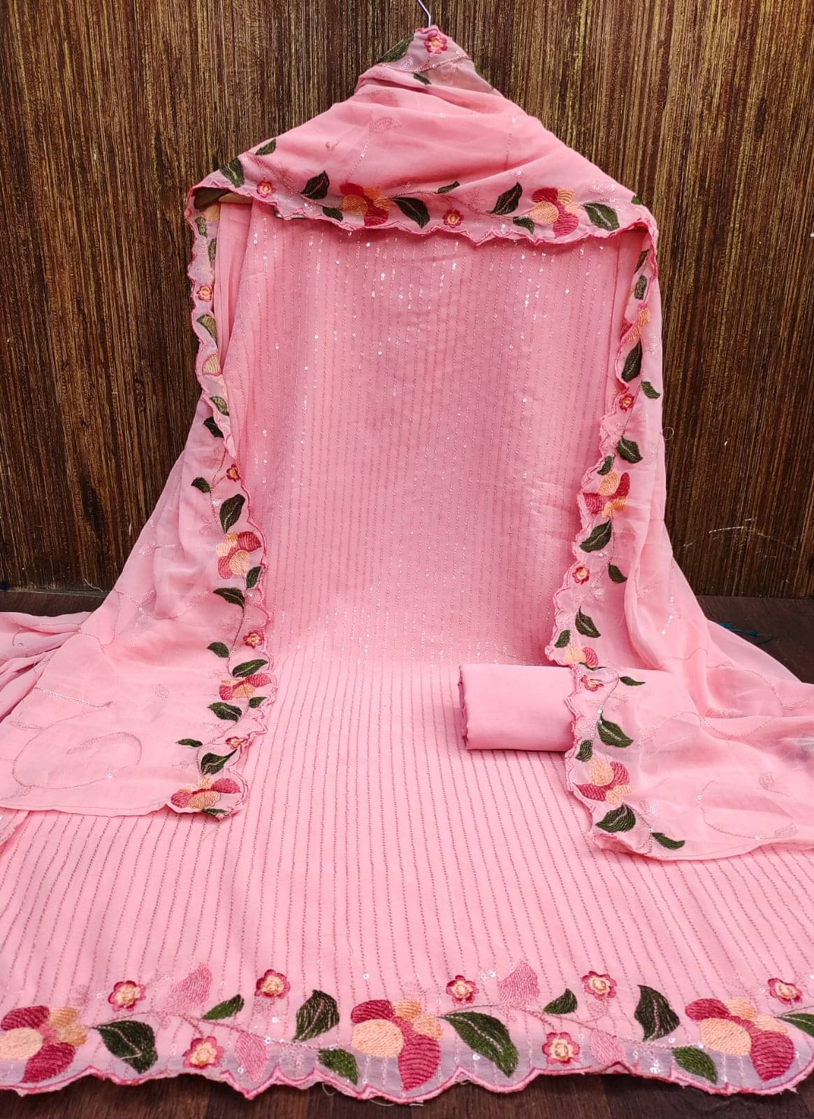     			Nayanthara Trends Unstitched Georgette Embellished Dress Material - Pink ( Pack of 1 )