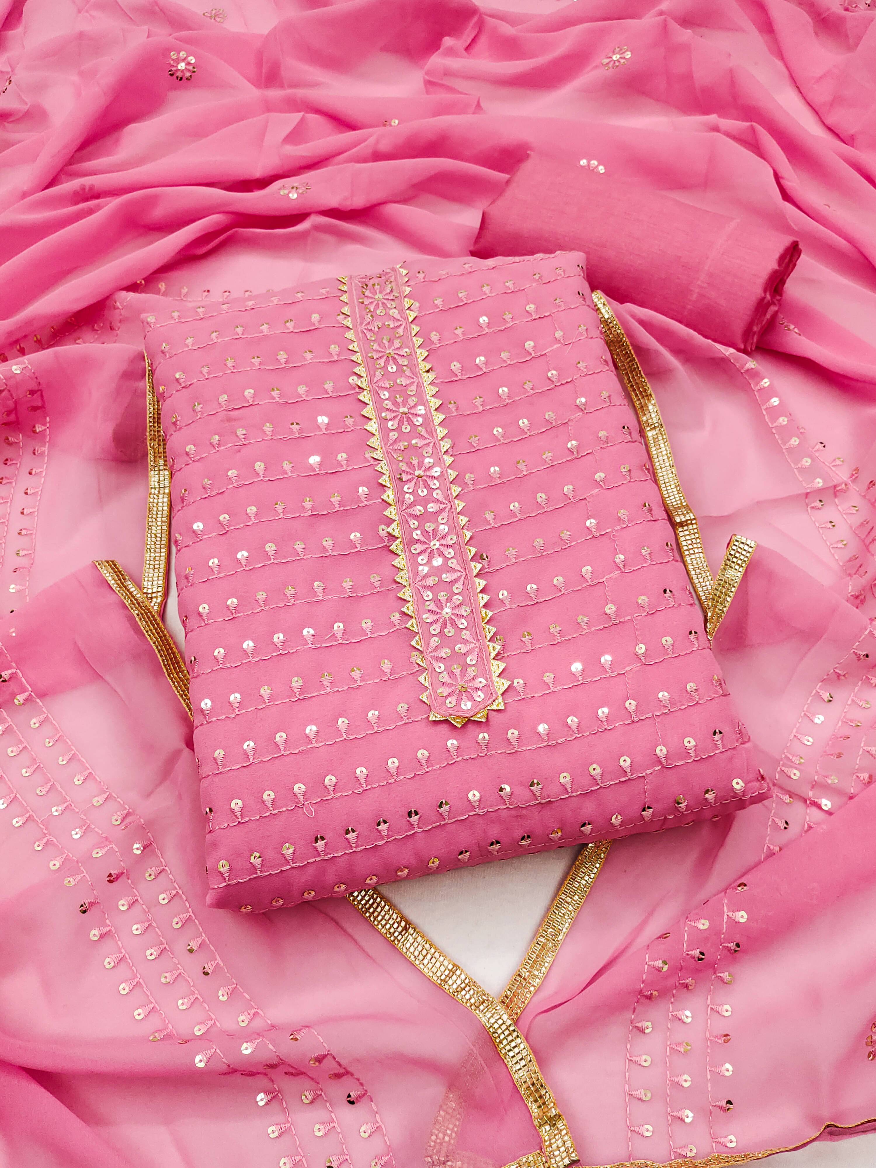     			Nayanthara Trends Unstitched Georgette Embellished Dress Material - Pink ( Pack of 1 )