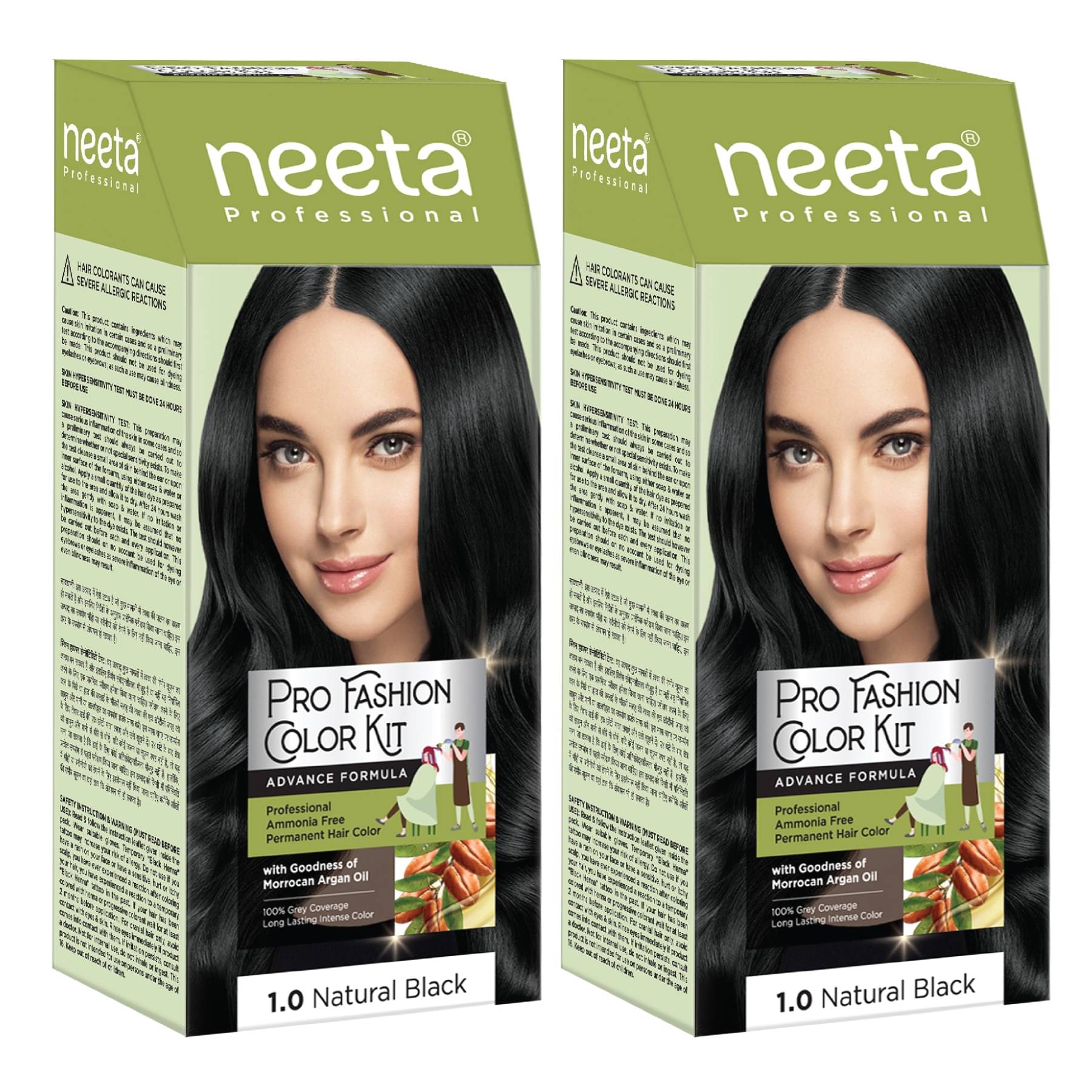 Neeta Professional Pro Fashion Color Kit 1.0 Natural Black 100g Pack of 2, Permanent Hair Color, Creme Hair Colour Neeta Professional Pro Fashion Color Kit 1.0 Natural Black 100g Pack of 2, Permanent Hair Color, Creme Hair Colour