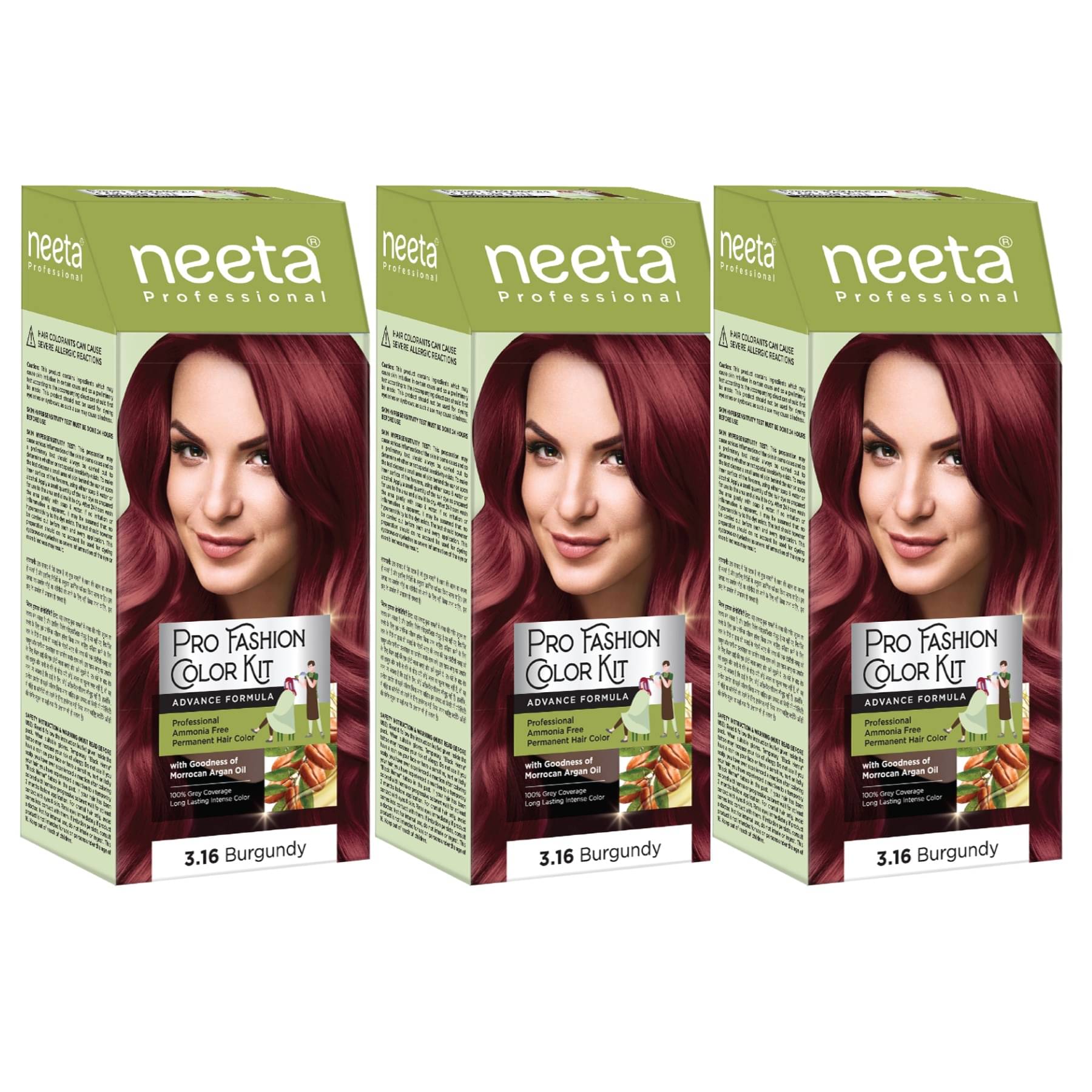 Neeta Professional Pro Fashion Color Kit 3.16 Burgundy 100g Pack of 3, Permanent Hair Color, Creme Hair Colour     			Neeta Professional Pro Fashion Color Kit 3.16 Burgundy 100g Pack of 3, Permanent Hair Color, Creme Hair Colour