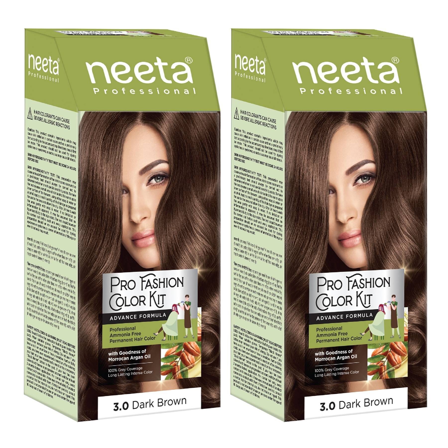 Neeta Professional Pro Fashion Color Kit 3.0 Dark Brown 100g Pack of 2, Permanent Hair Color, Creme Hair Colour Neeta Professional Pro Fashion Color Kit 3.0 Dark Brown 100g Pack of 2, Permanent Hair Color, Creme Hair Colour