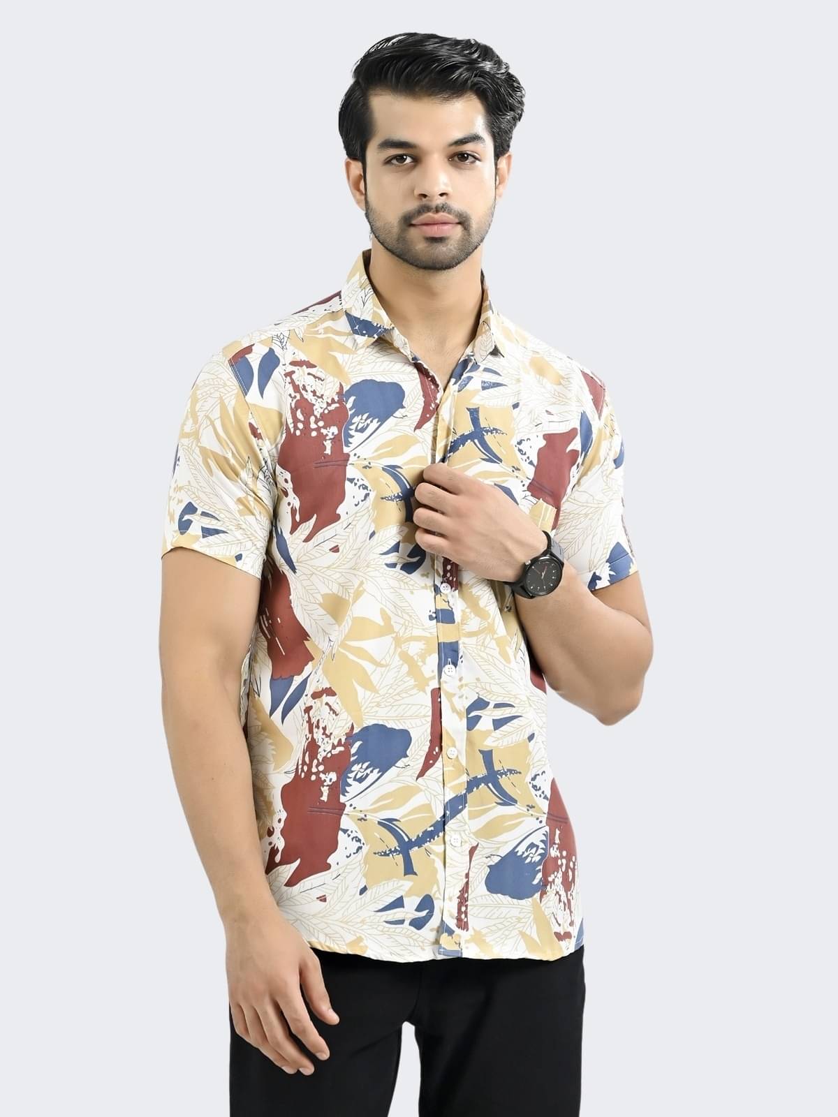     			QuaClo Silk Slim Fit Printed Half Sleeves Men's Casual Shirt - Multicolor ( Pack of 1 )