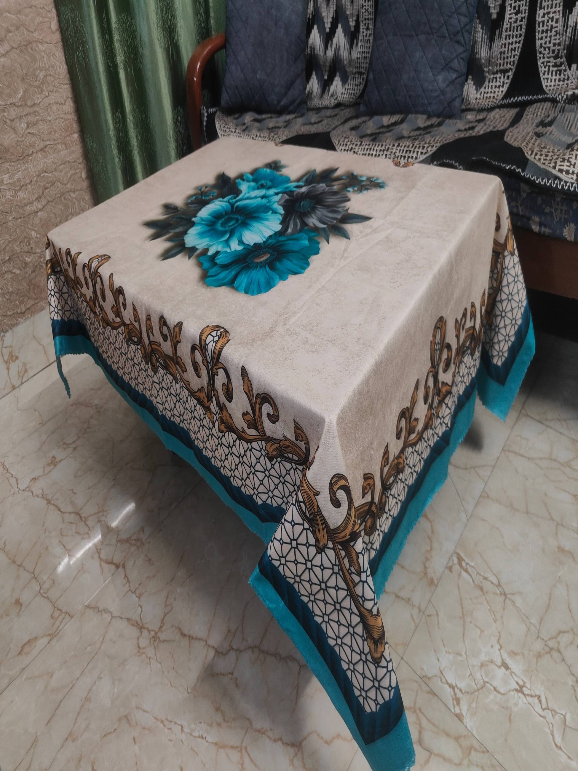 ROYAL - NEST Printed Cotton 2 Seater Rectangle Table Cover ( 147 x 96 ) cm Pack of 1 Blue ROYAL - NEST Printed Cotton 2 Seater Rectangle Table Cover ( 147 x 96 ) cm Pack of 1 Blue