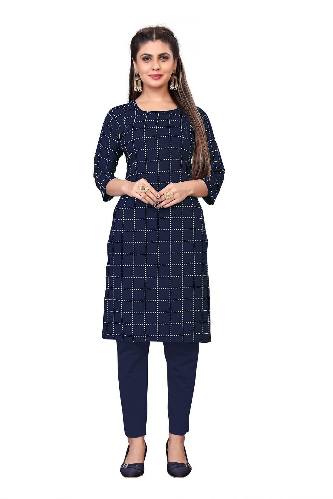 RUNAYA NX Pack of 1 Viscose Rayon Printed A-line Women's Kurti - ( Blue ) RUNAYA NX Pack of 1 Viscose Rayon Printed A-line Women's Kurti - ( Blue )