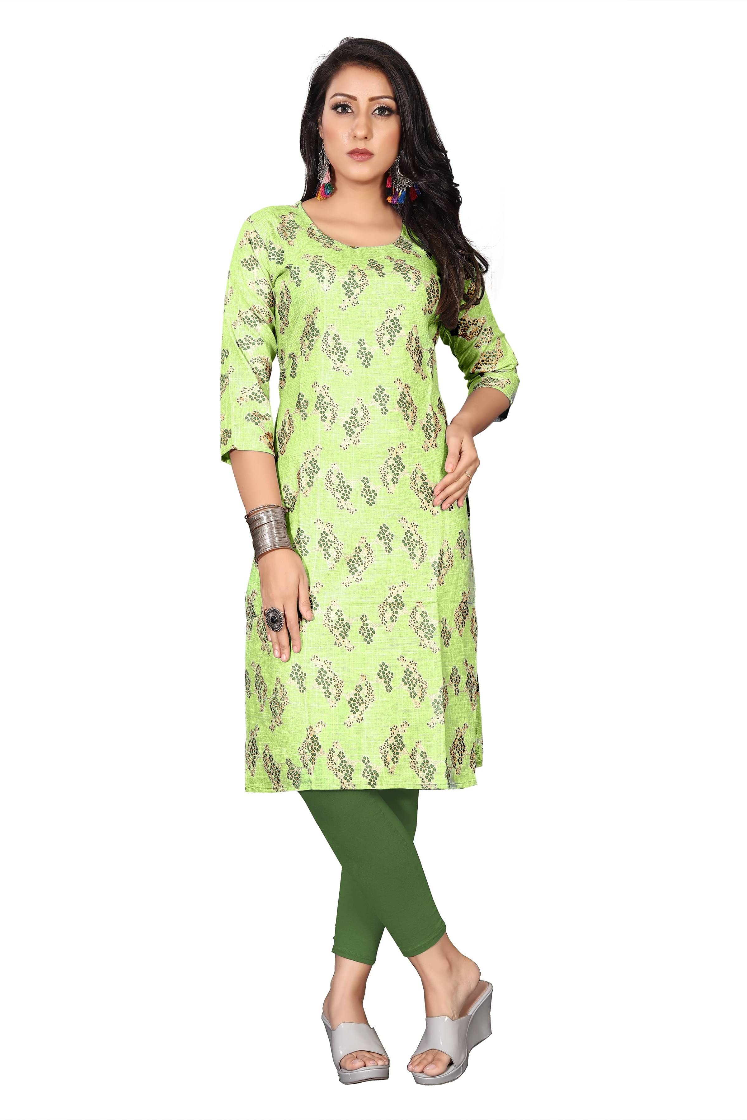 RUNAYA NX Pack of 1 Viscose Rayon Printed A-line Women's Kurti - ( Green ) RUNAYA NX Pack of 1 Viscose Rayon Printed A-line Women's Kurti - ( Green )