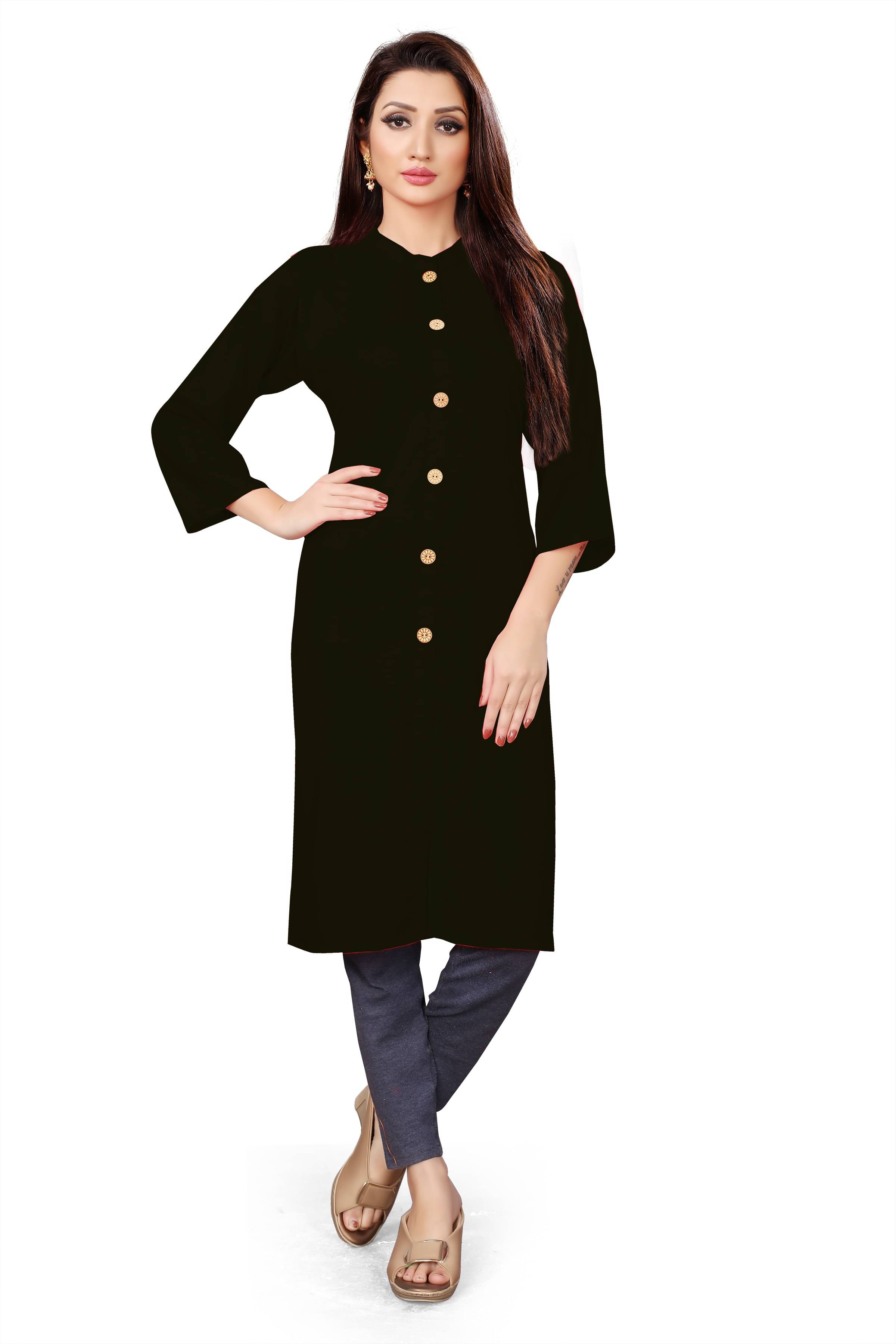 RUNAYA NX Pack of 1 Viscose Rayon Printed Straight Women's Kurti - ( Black ) RUNAYA NX Pack of 1 Viscose Rayon Printed Straight Women's Kurti - ( Black )