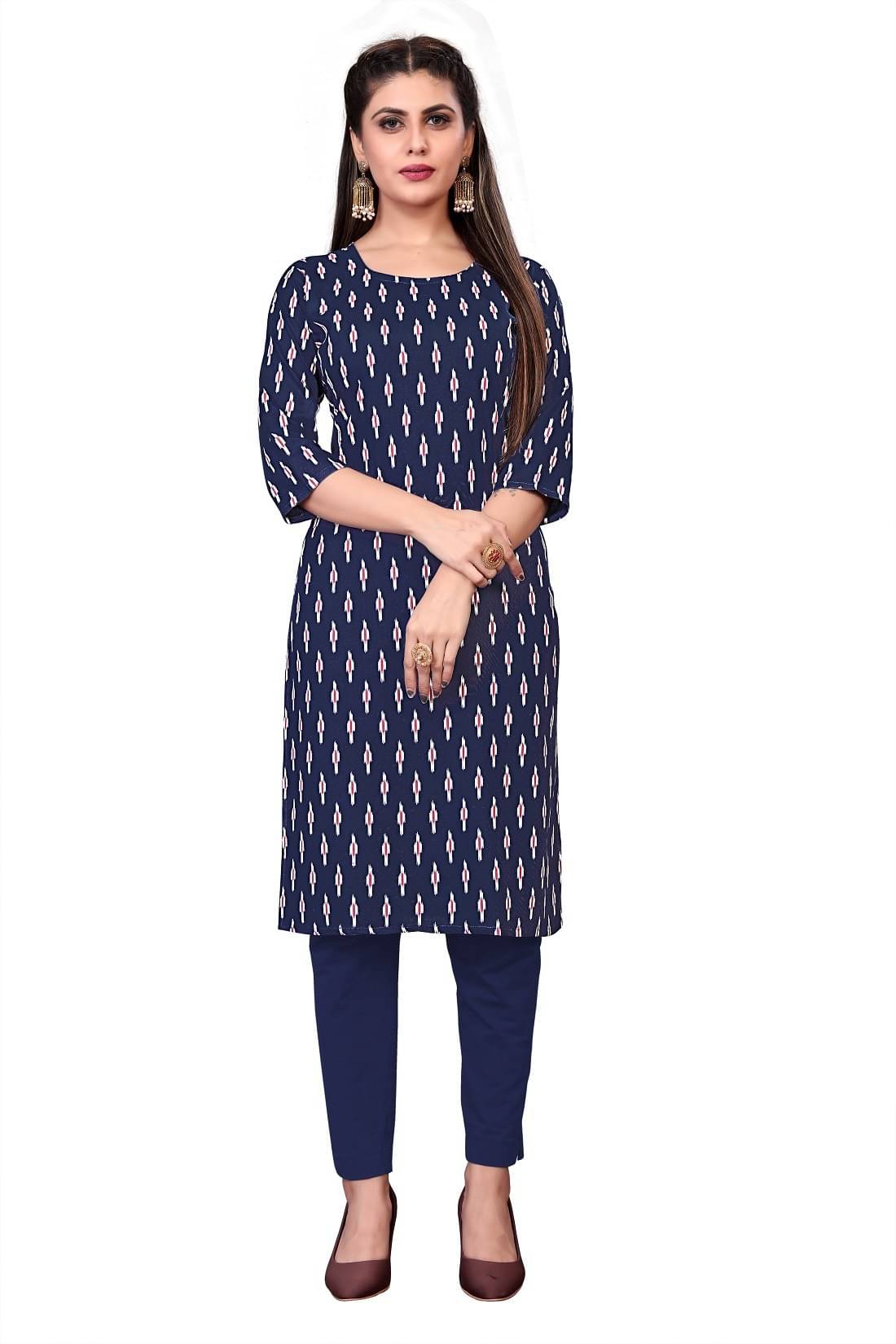    			RUNAYA NX Pack of 1 Viscose Rayon Printed A-line Women's Kurti - ( Blue )