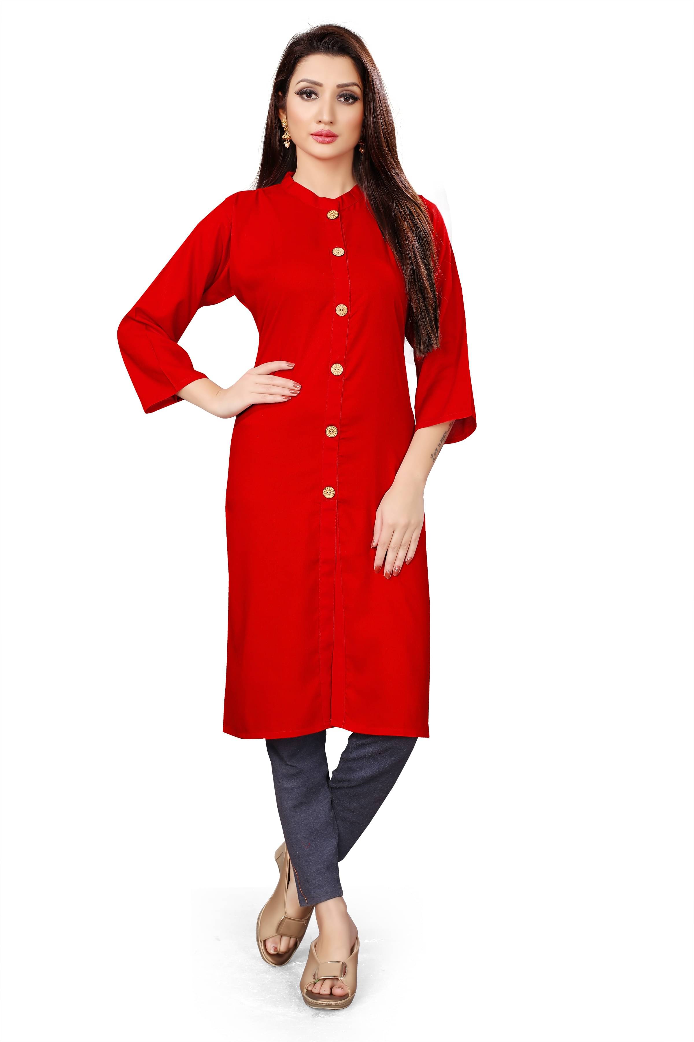     			RUNAYA NX Pack of 1 Viscose Rayon Printed A-line Women's Kurti - ( Red )