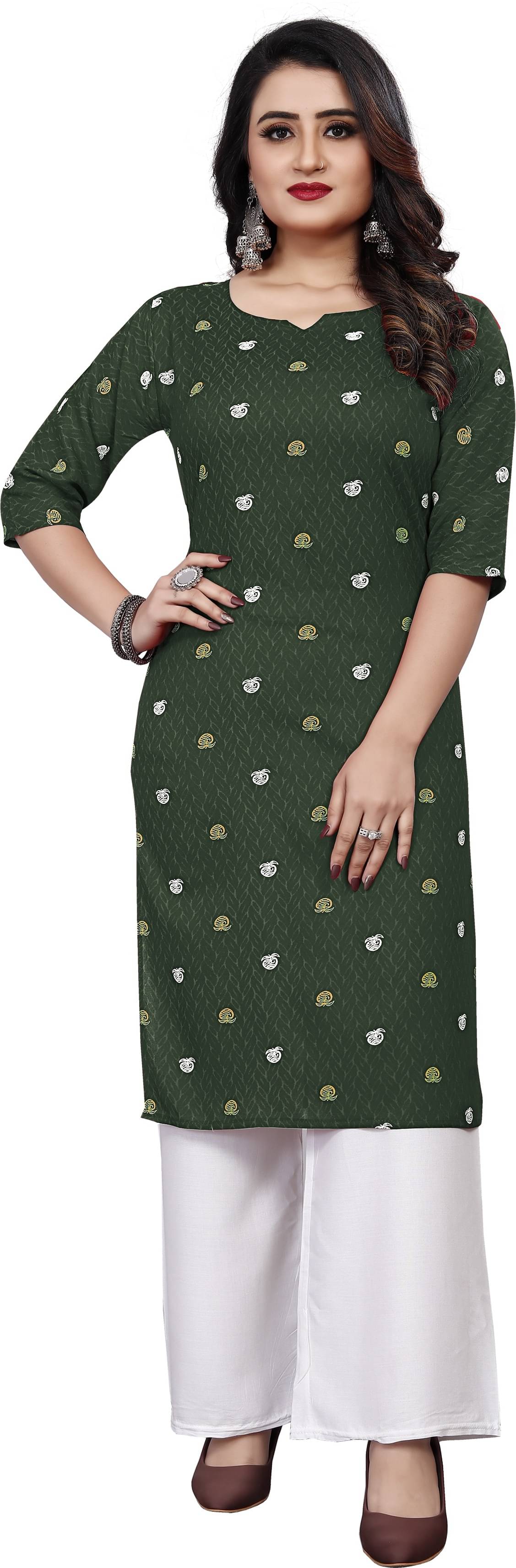     			RUNAYA NX Pack of 1 Viscose Rayon Printed A-line Women's Kurti - ( Green )