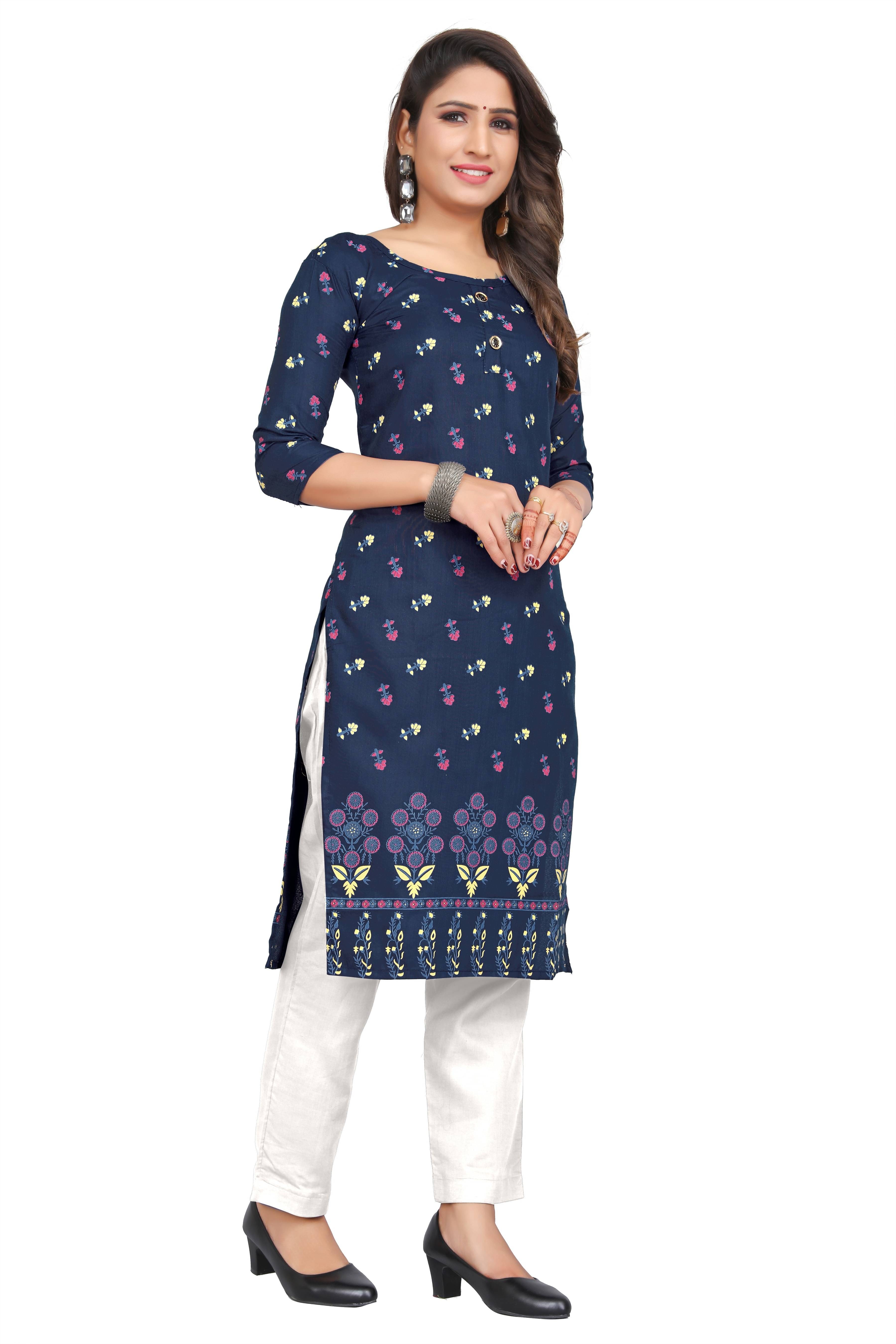 RUNAYA NX Pack of 1 Viscose Rayon Solid A-line Women's Kurti - ( Blue ) RUNAYA NX Pack of 1 Viscose Rayon Solid A-line Women's Kurti - ( Blue )