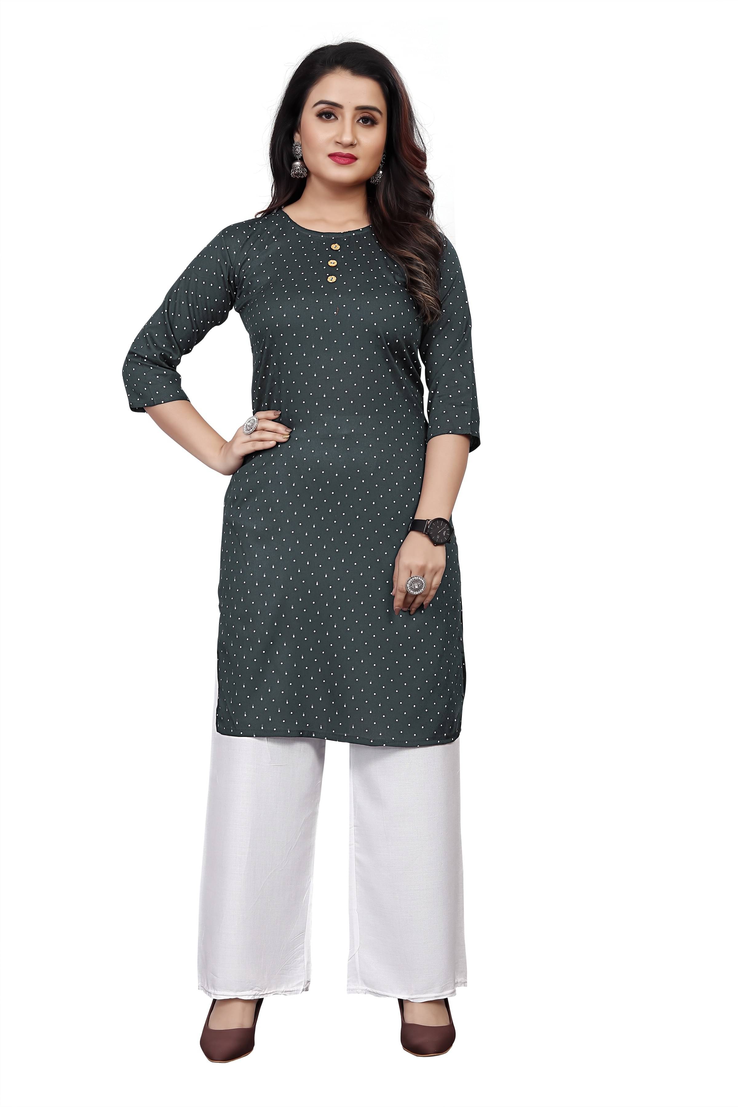     			RUNAYA NX Pack of 1 Viscose Rayon Printed Straight Women's Kurti - ( Green )