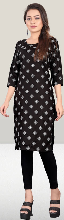     			RUNAYA NX Pack of 1 Viscose Rayon Printed A-line Women's Kurti - ( Black )