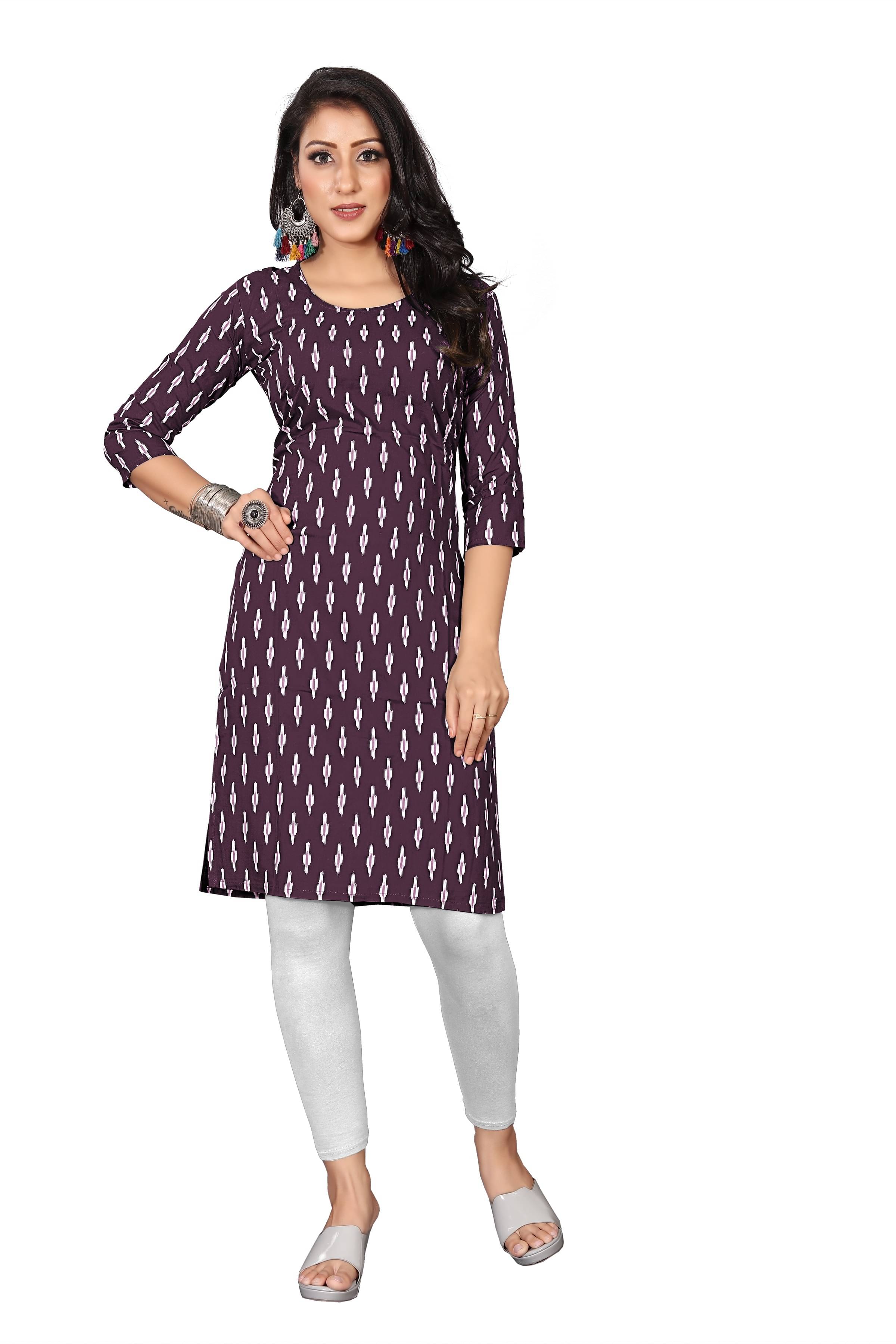 RUNAYA NX Pack of 1 Viscose Rayon Printed Straight Women's Kurti - ( Purple ) RUNAYA NX Pack of 1 Viscose Rayon Printed Straight Women's Kurti - ( Purple )