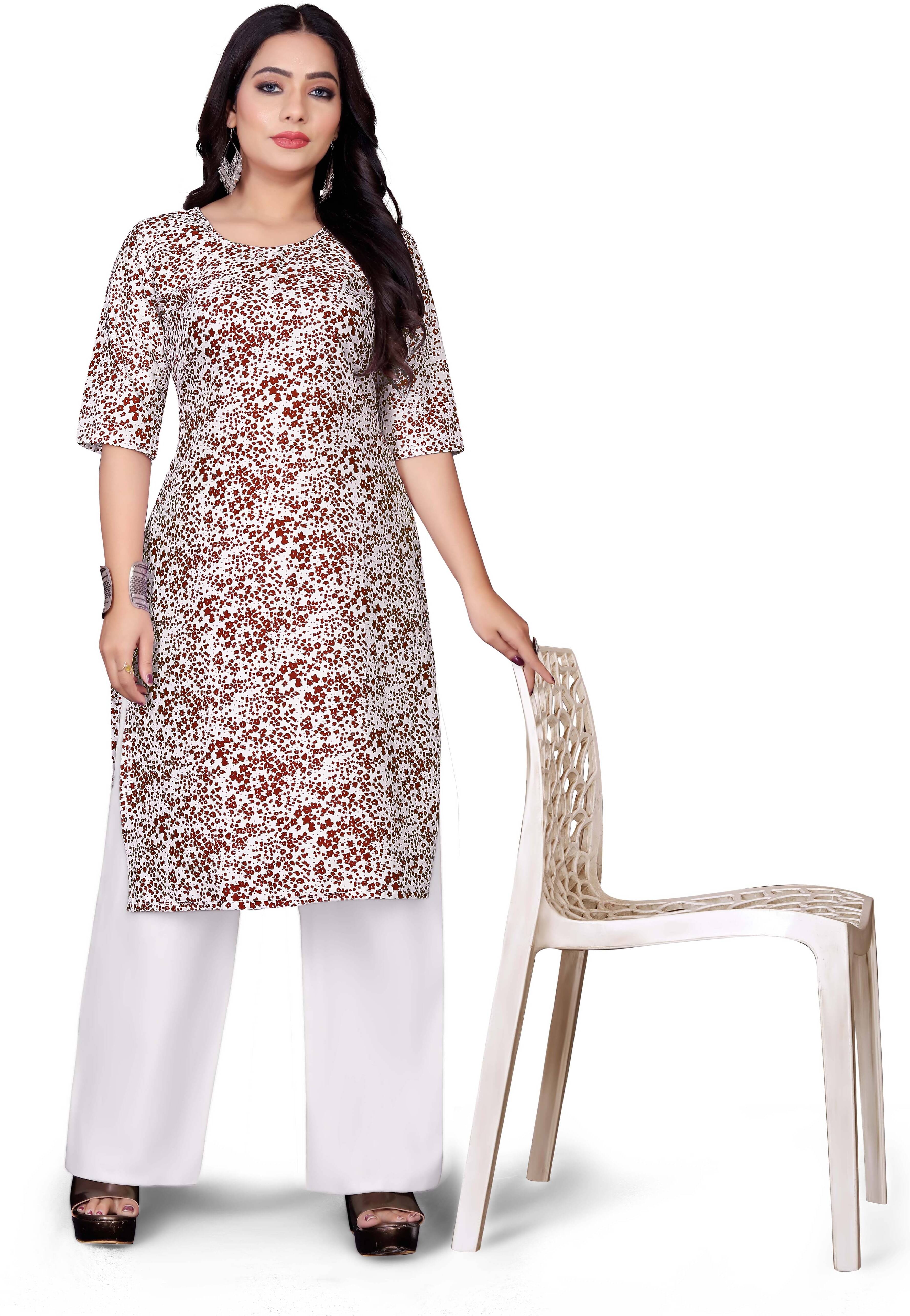 RUNAYA NX Pack of 1 Viscose Rayon Printed A-line Women's Kurti - ( Brown ) RUNAYA NX Pack of 1 Viscose Rayon Printed A-line Women's Kurti - ( Brown )