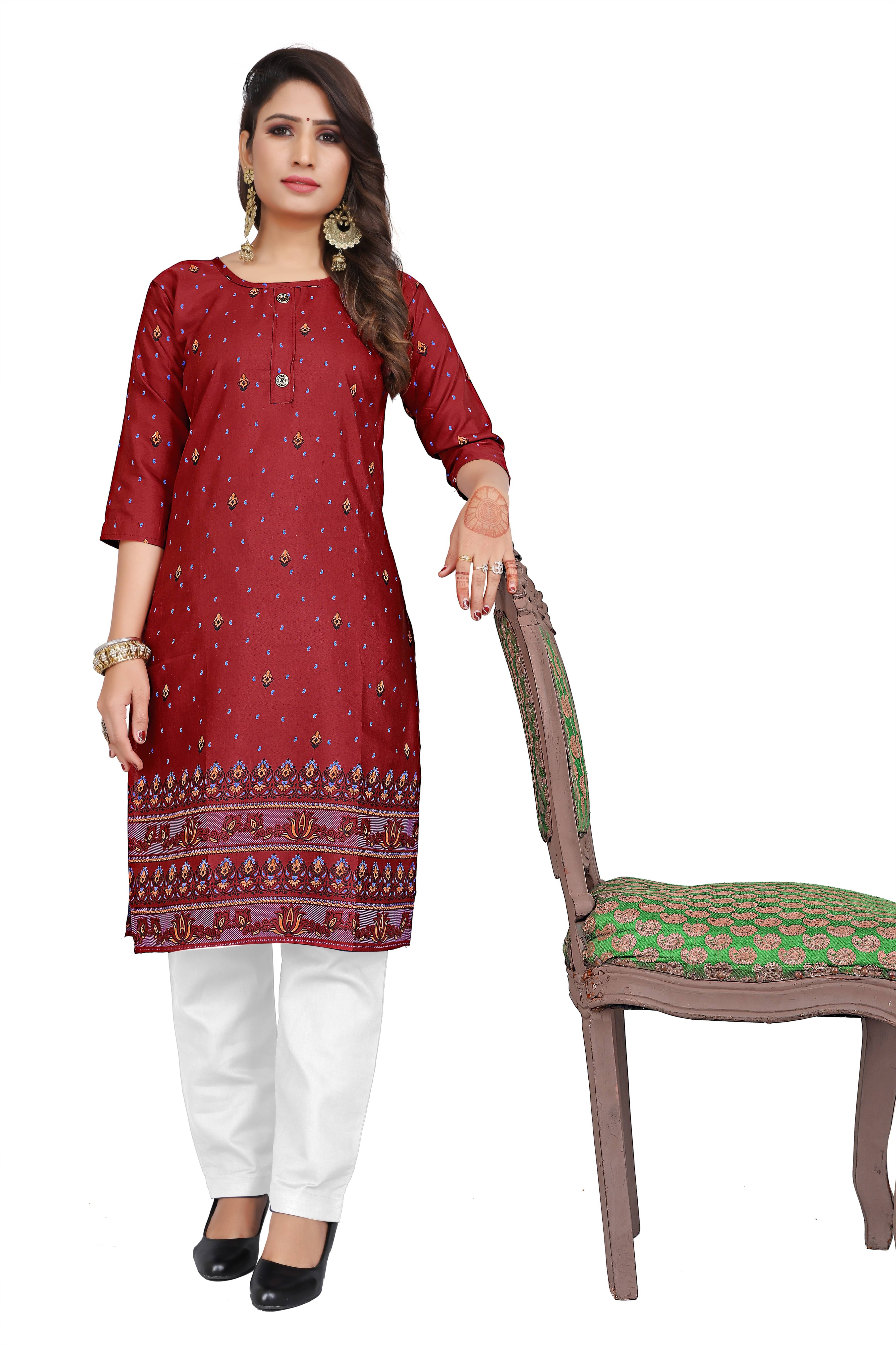 RUNAYA NX Pack of 1 Viscose Rayon Printed A-line Women's Kurti - ( Red ) RUNAYA NX Pack of 1 Viscose Rayon Printed A-line Women's Kurti - ( Red )
