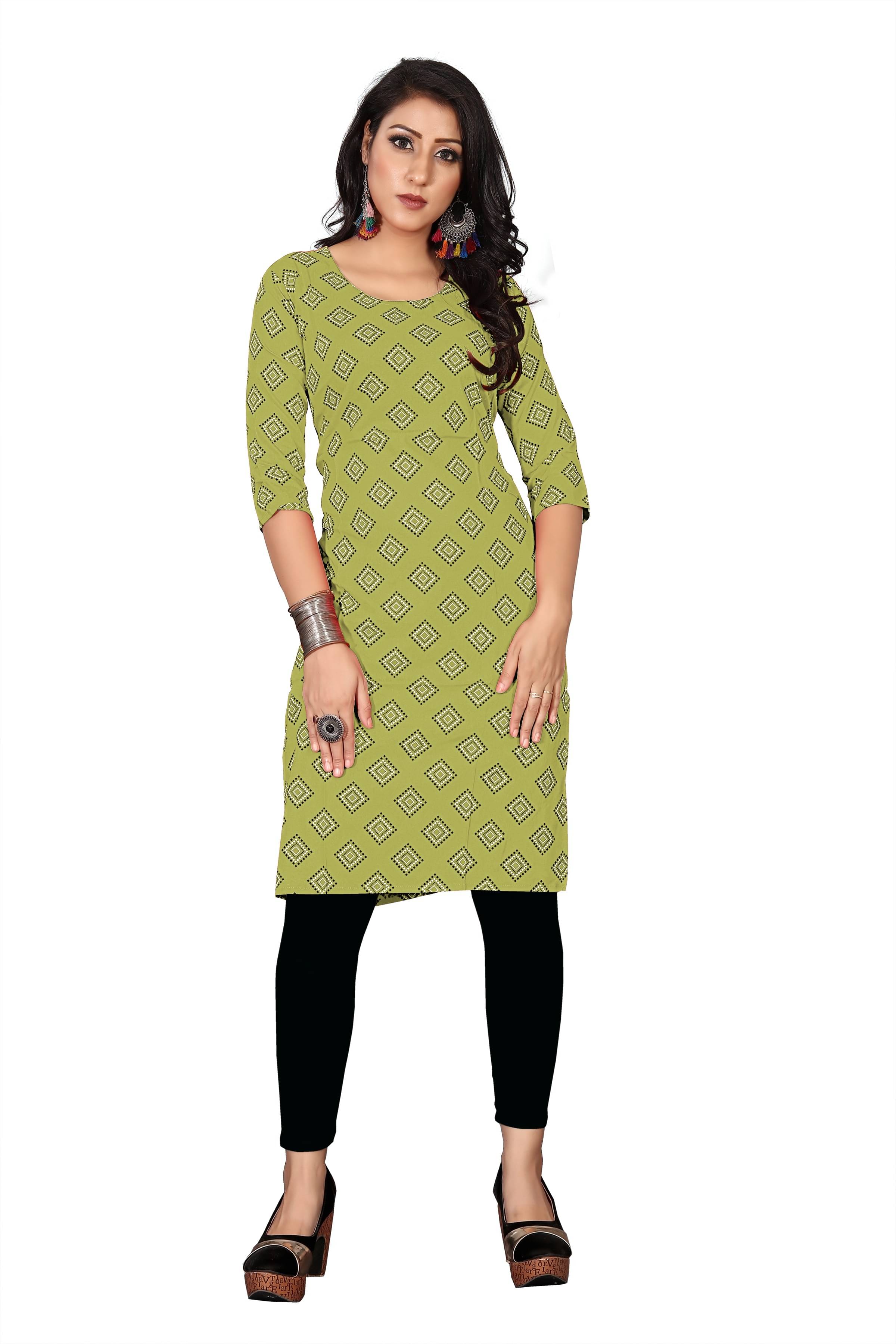     			RUNAYA NX Pack of 1 Viscose Rayon Printed Straight Women's Kurti - ( Green )