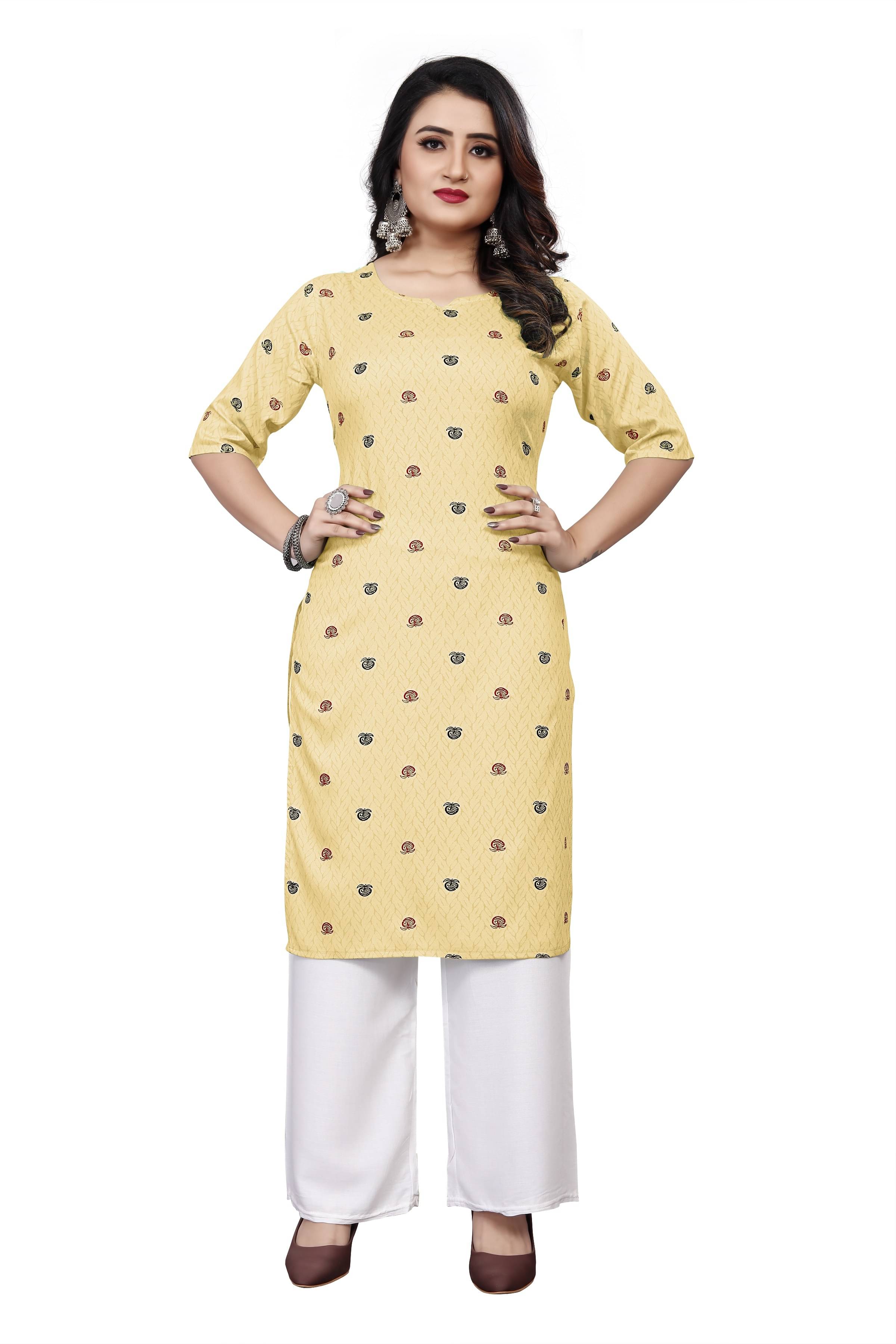     			RUNAYA NX Pack of 1 Viscose Rayon Solid Straight Women's Kurti - ( Yellow )