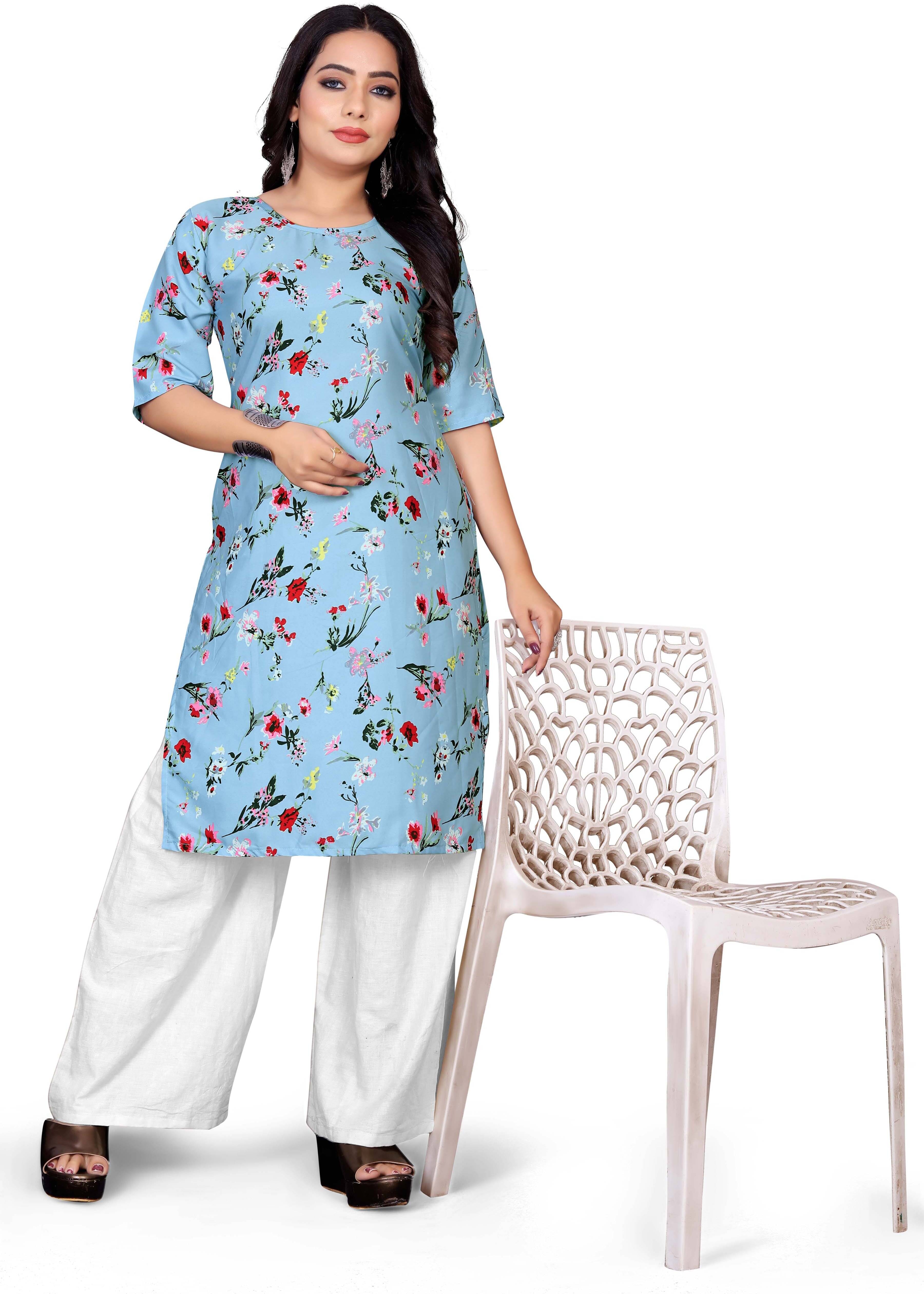     			RUNAYA NX Pack of 1 Rayon Printed A-line Women's Kurti - ( Light Blue )