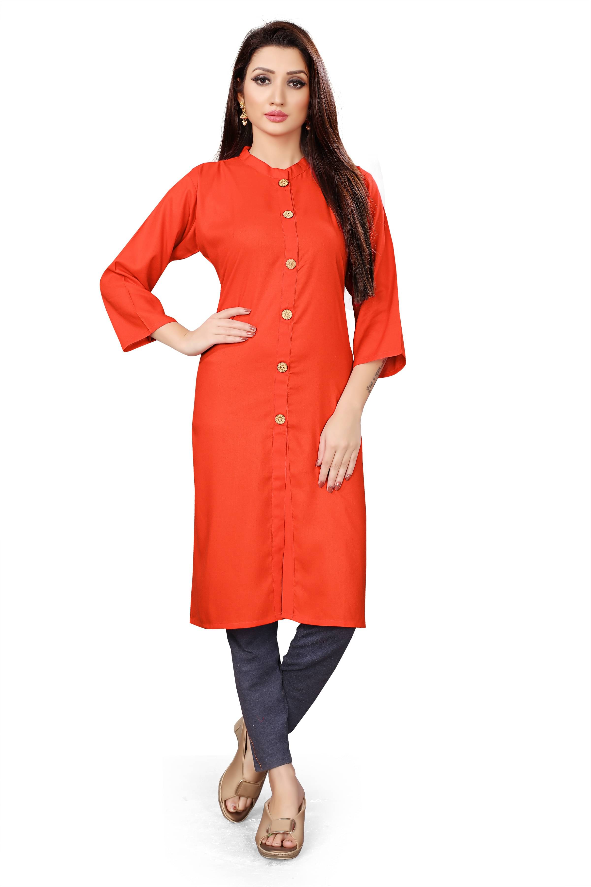     			RUNAYA NX Pack of 1 Viscose Rayon Printed Straight Women's Kurti - ( Orange )