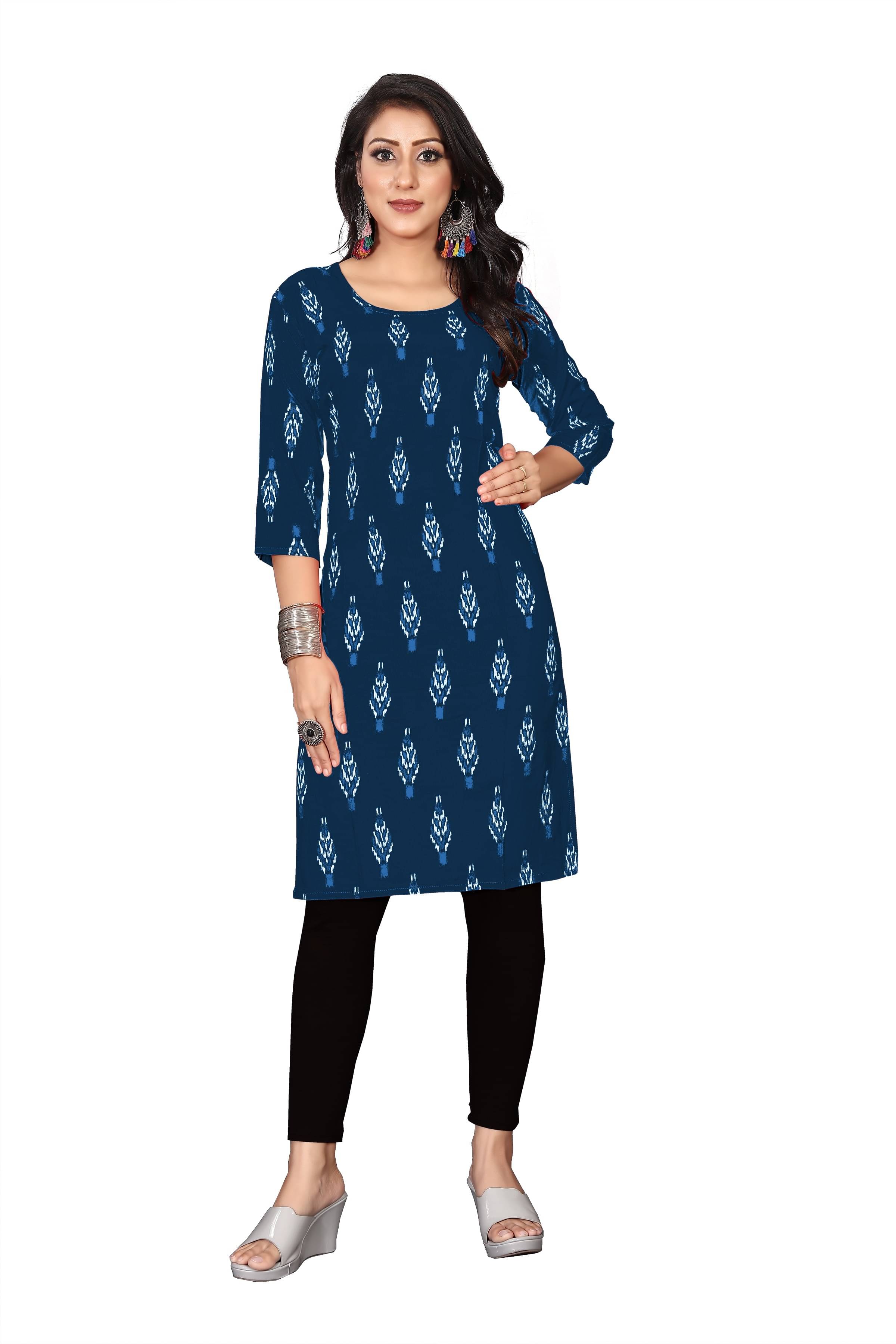     			RUNAYA NX Pack of 1 Viscose Rayon Printed Straight Women's Kurti - ( Blue )