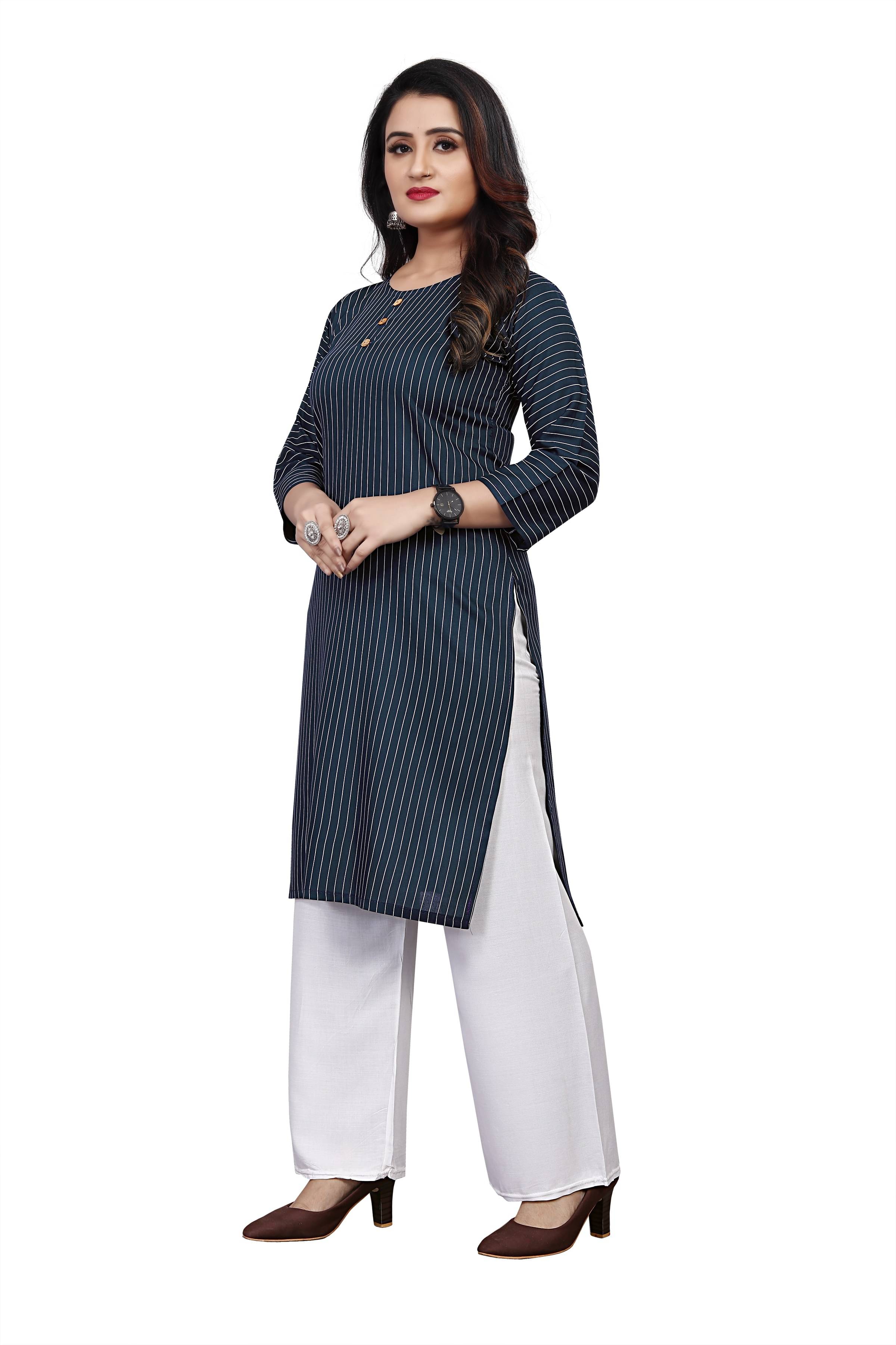     			RUNAYA NX Pack of 1 Viscose Rayon Solid Straight Women's Kurti - ( Blue )