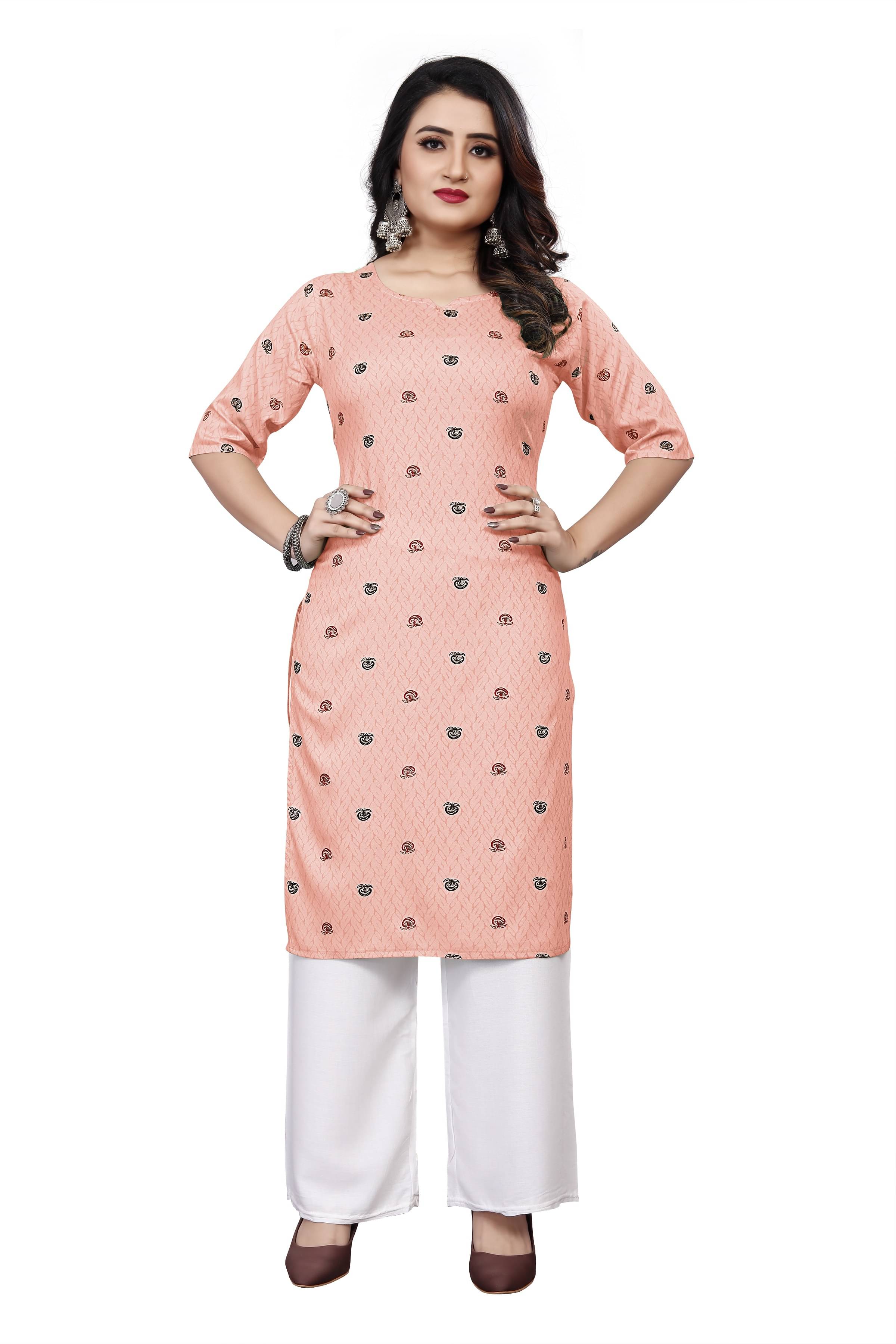 RUNAYA NX Pack of 1 Viscose Rayon Solid Straight Women's Kurti - ( Pink ) RUNAYA NX Pack of 1 Viscose Rayon Solid Straight Women's Kurti - ( Pink )