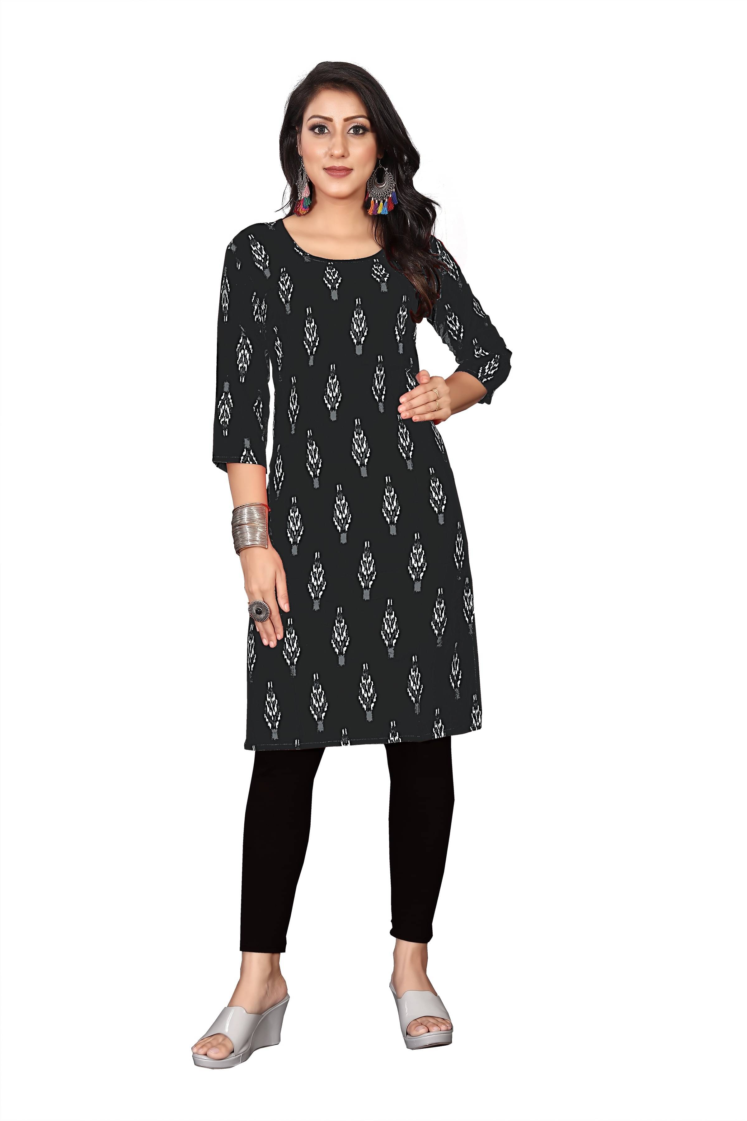     			RUNAYA NX Pack of 1 Viscose Rayon Printed A-line Women's Kurti - ( Black )