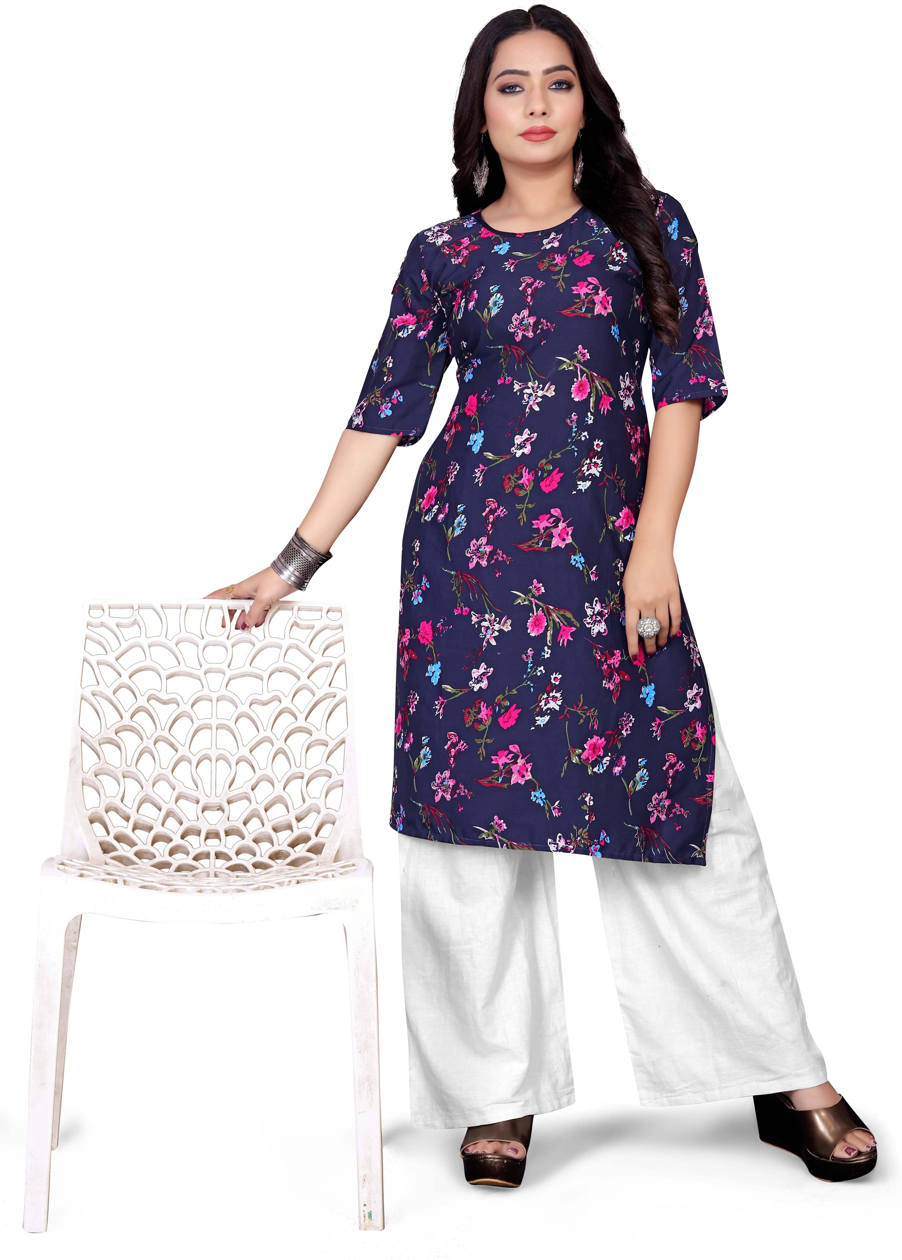 RUNAYA NX Pack of 1 Rayon Printed A-line Women's Kurti - ( Blue ) RUNAYA NX Pack of 1 Rayon Printed A-line Women's Kurti - ( Blue )
