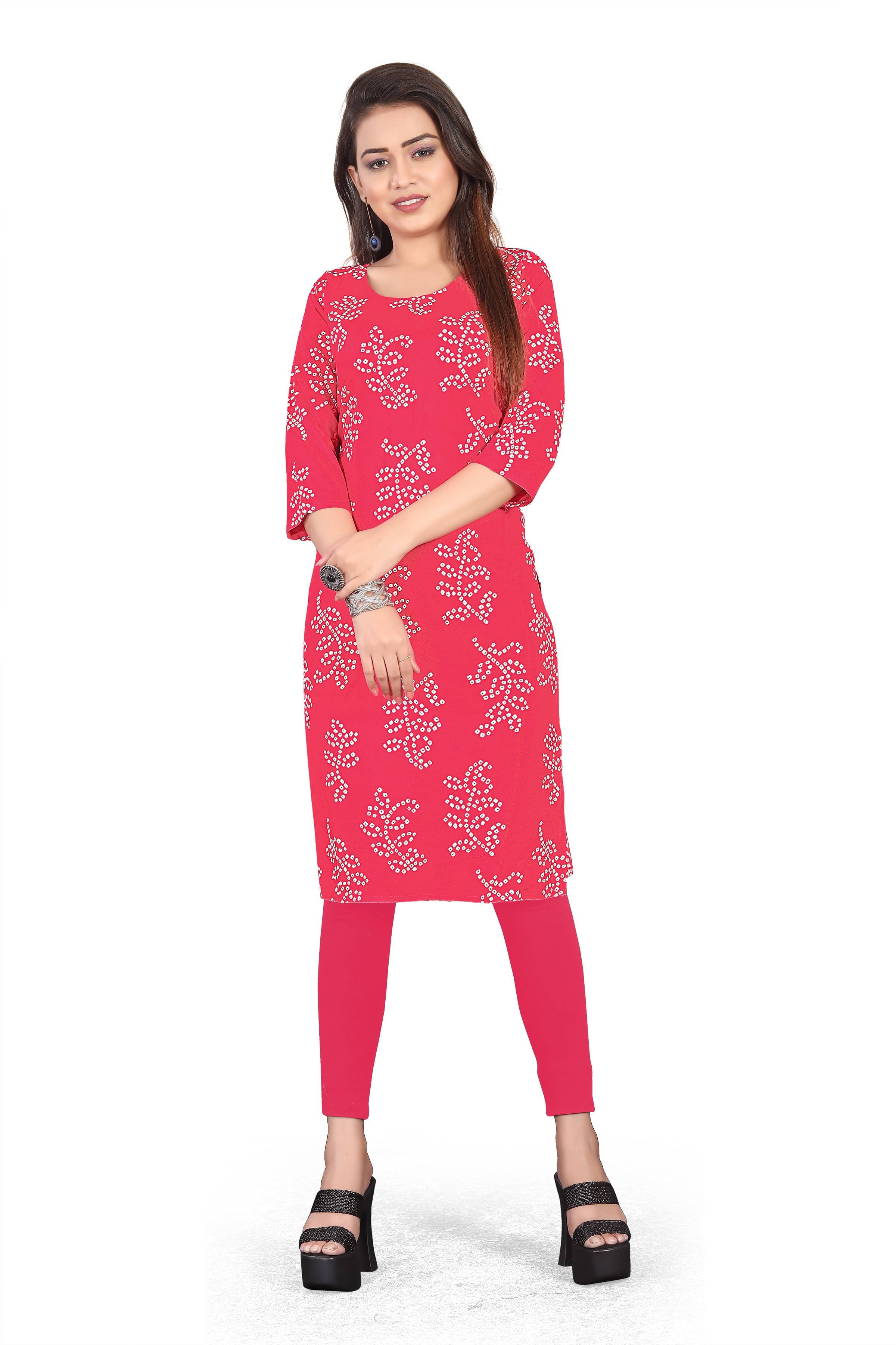    			RUNAYA NX Pack of 1 Viscose Rayon Printed Straight Women's Kurti - ( Pink )