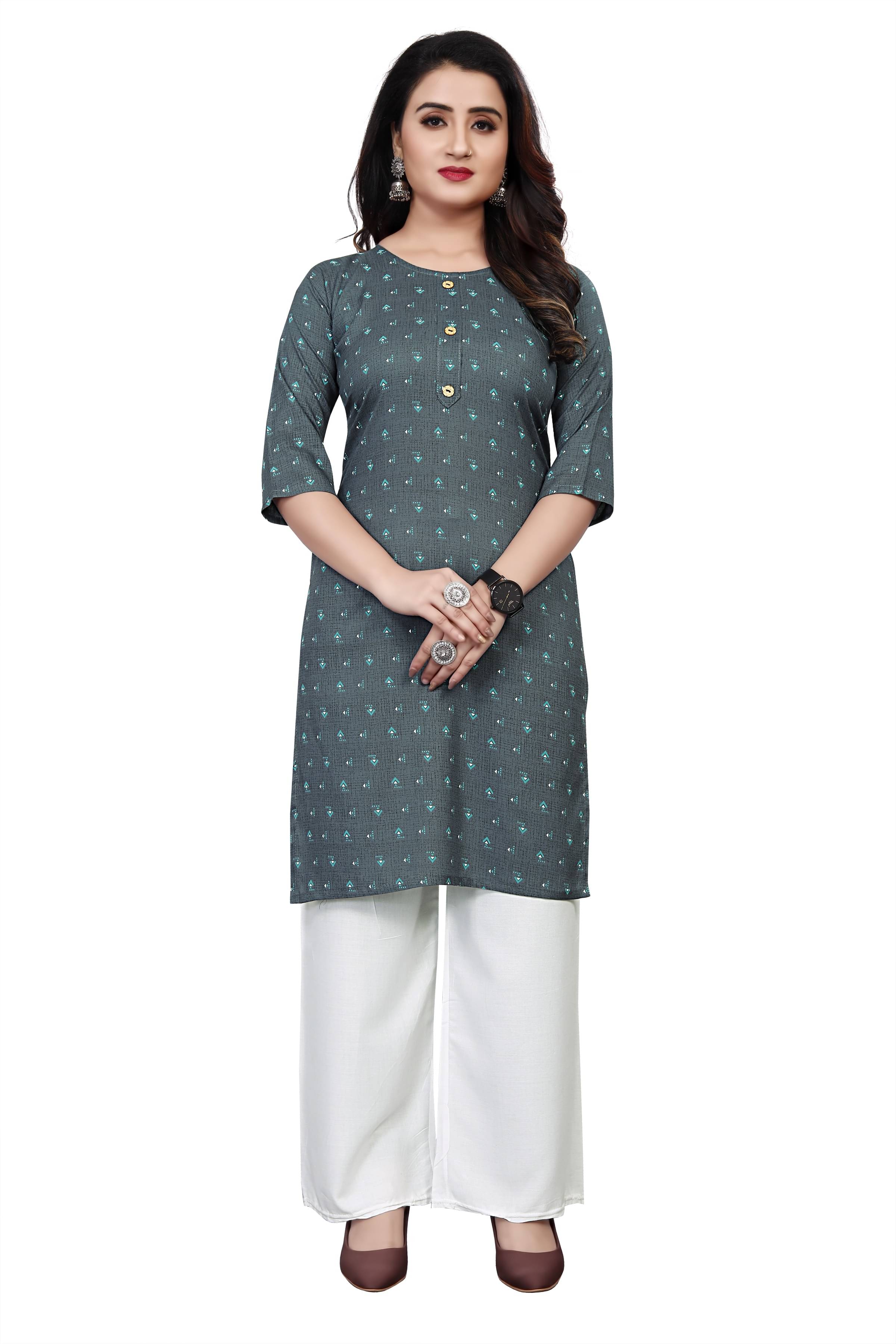     			RUNAYA NX Pack of 1 Viscose Rayon Printed Straight Women's Kurti - ( Blue )