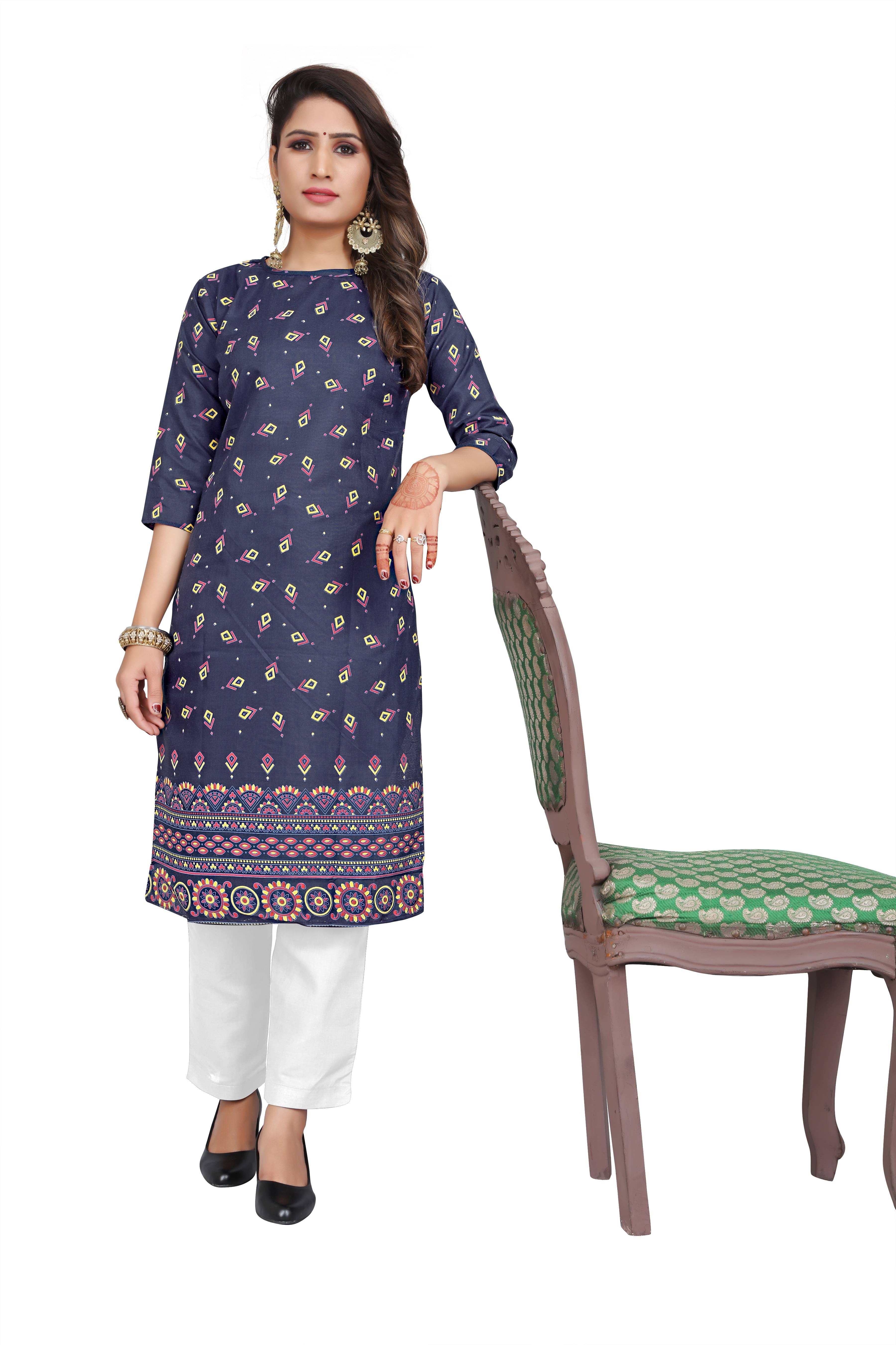 RUNAYA NX Pack of 1 Viscose Rayon Printed Straight Women's Kurti - ( Blue ) RUNAYA NX Pack of 1 Viscose Rayon Printed Straight Women's Kurti - ( Blue )