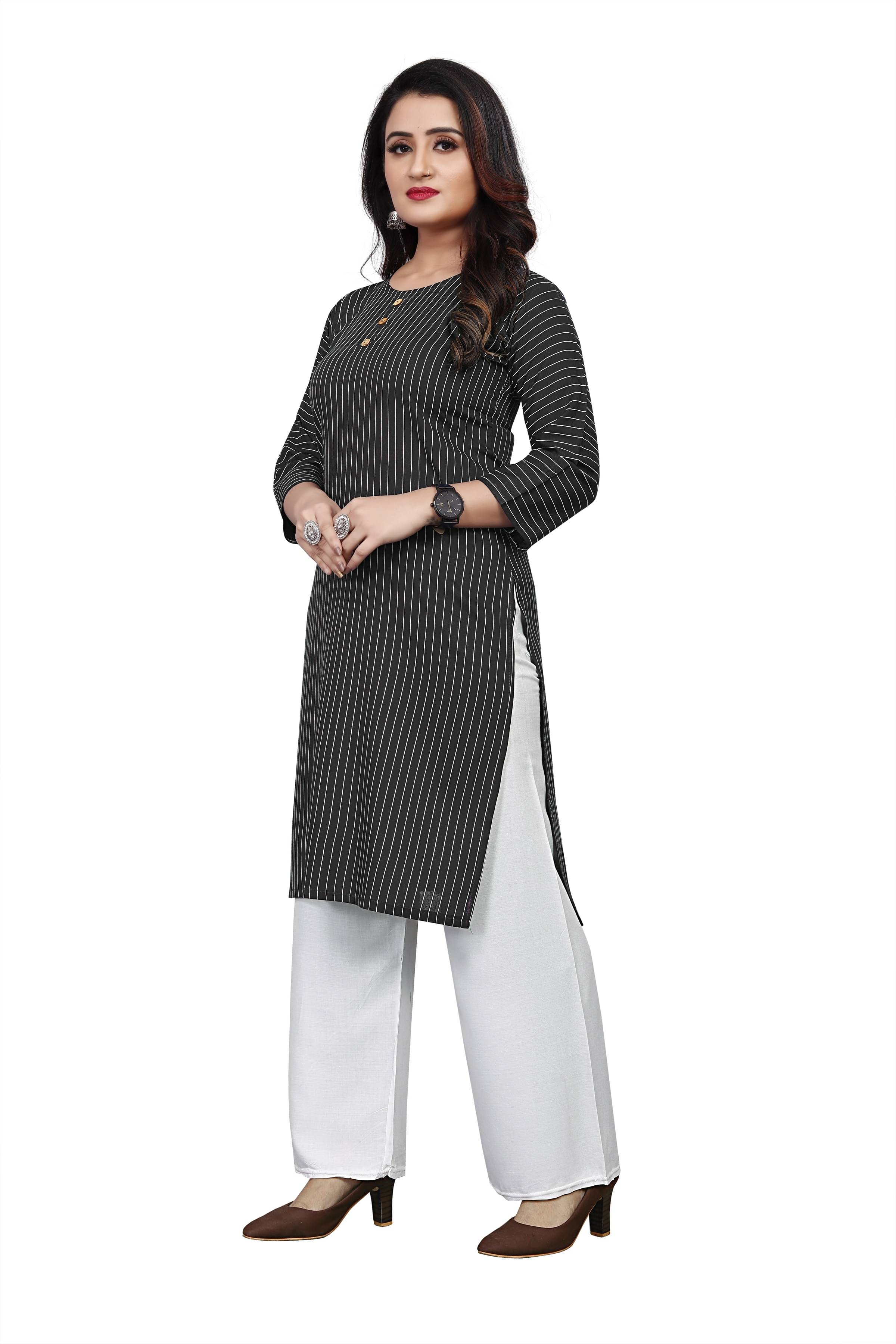 RUNAYA NX Pack of 1 Viscose Rayon Printed A-line Women's Kurti - ( Black ) RUNAYA NX Pack of 1 Viscose Rayon Printed A-line Women's Kurti - ( Black )