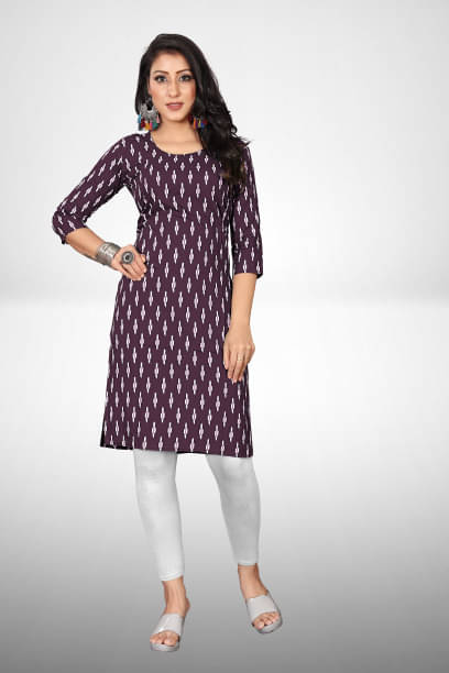 RUNAYA NX Pack of 1 Viscose Rayon Printed Straight Women's Kurti - ( Purple ) RUNAYA NX Pack of 1 Viscose Rayon Printed Straight Women's Kurti - ( Purple )
