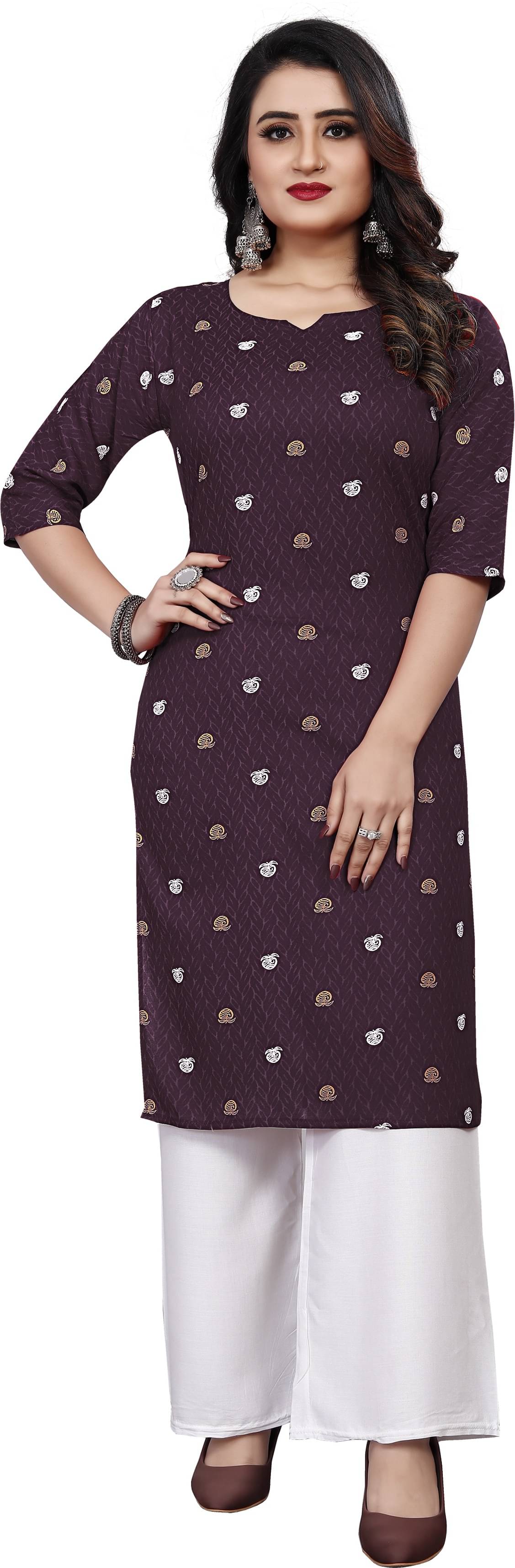     			RUNAYA NX Pack of 1 Viscose Rayon Printed Straight Women's Kurti - ( Purple )