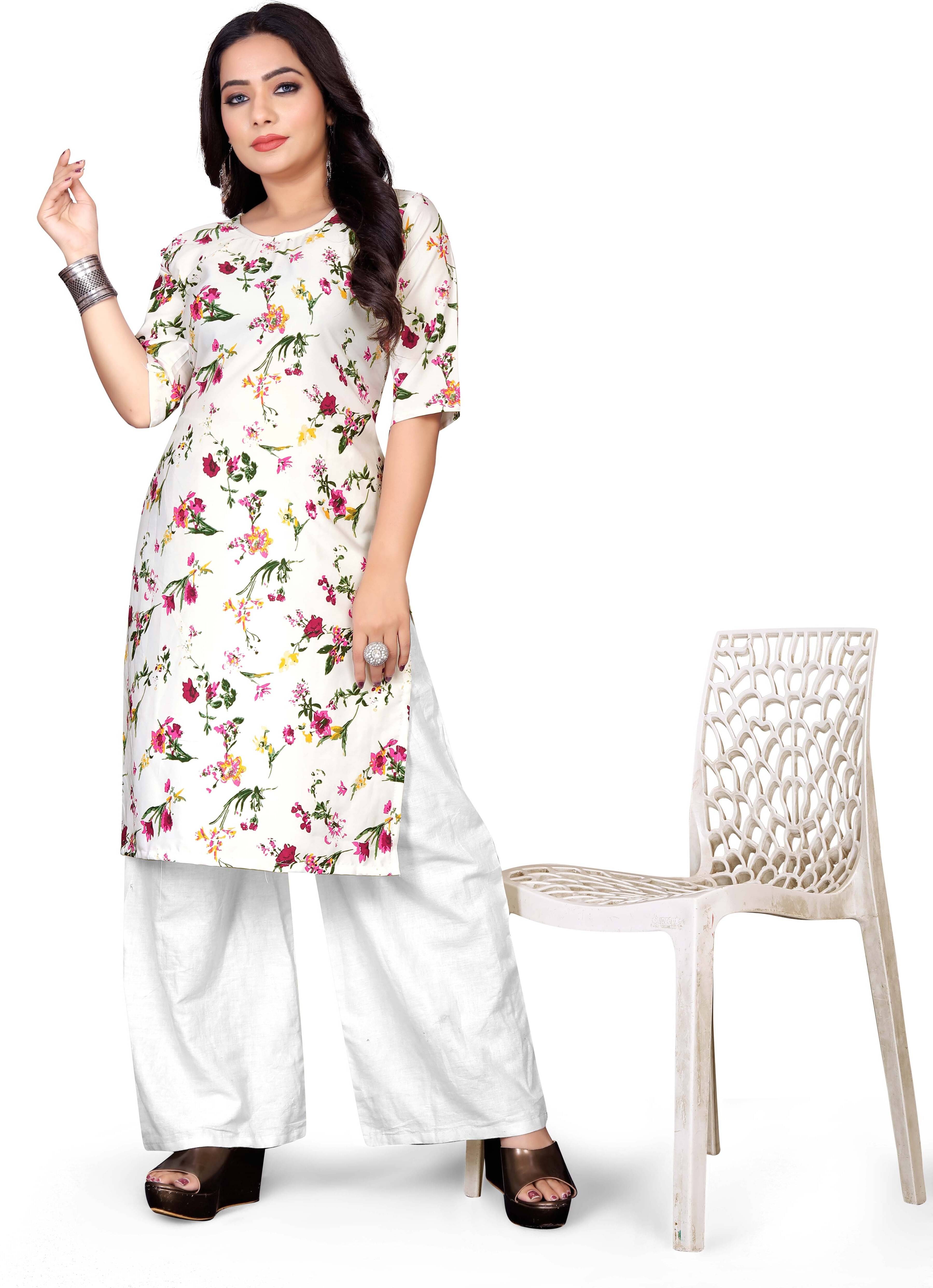 RUNAYA NX Pack of 1 Rayon Printed A-line Women's Kurti - ( White )     			RUNAYA NX Pack of 1 Rayon Printed A-line Women's Kurti - ( White )