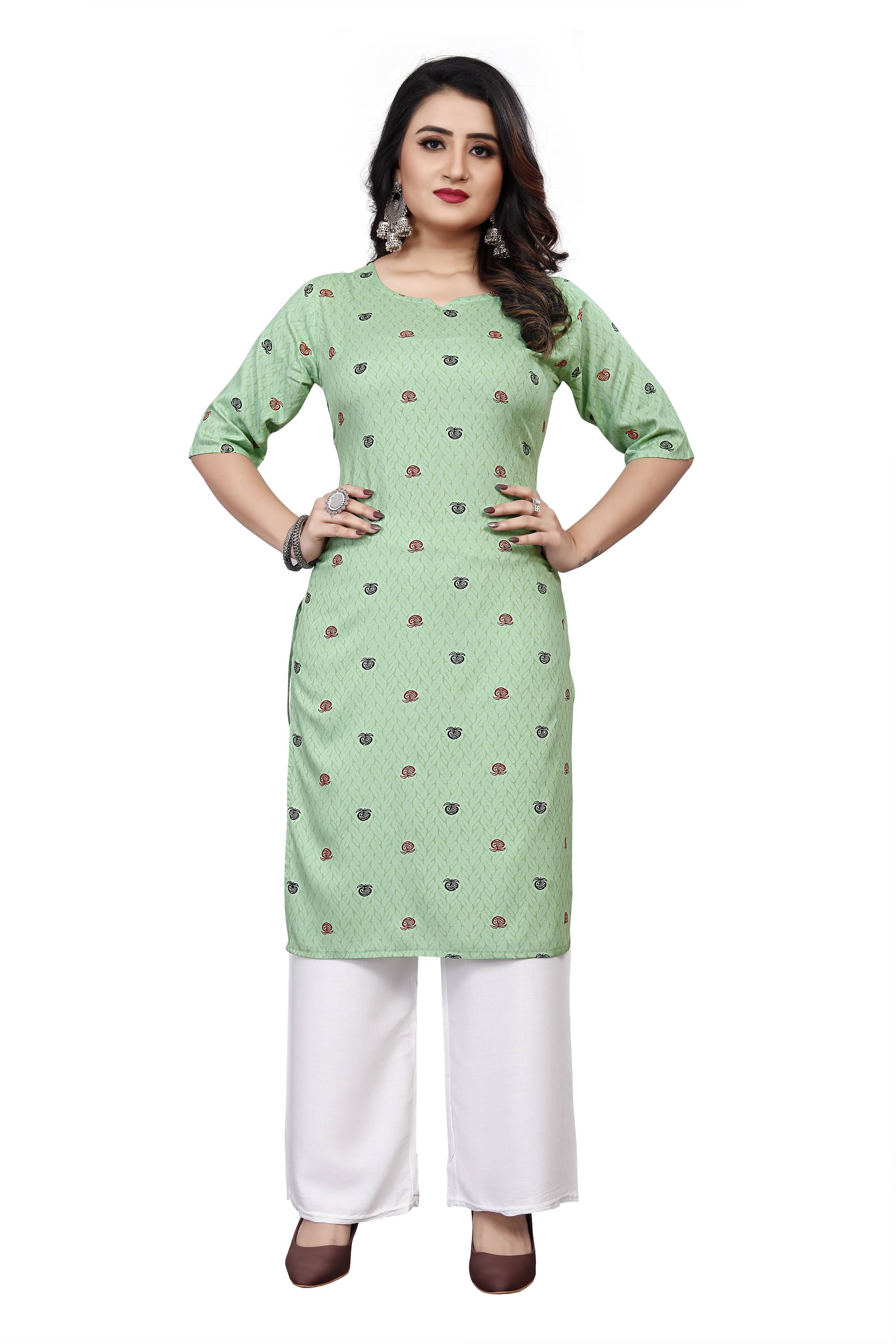     			RUNAYA NX Pack of 1 Viscose Rayon Solid Straight Women's Kurti - ( Light Green )