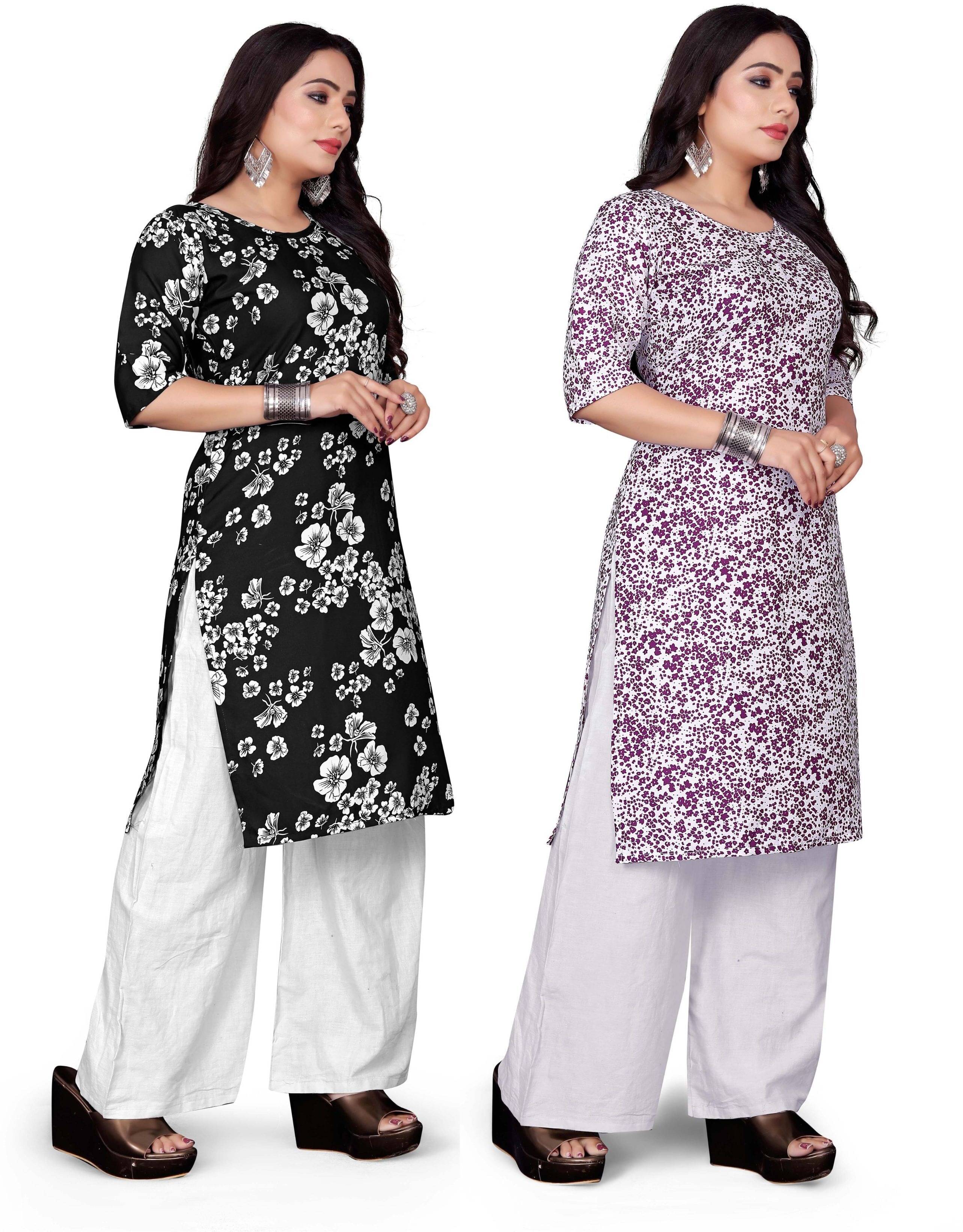 RUNAYA NX Pack of 2 Viscose Rayon Printed A-line Women's Kurti - ( Purple ) RUNAYA NX Pack of 2 Viscose Rayon Printed A-line Women's Kurti - ( Purple )