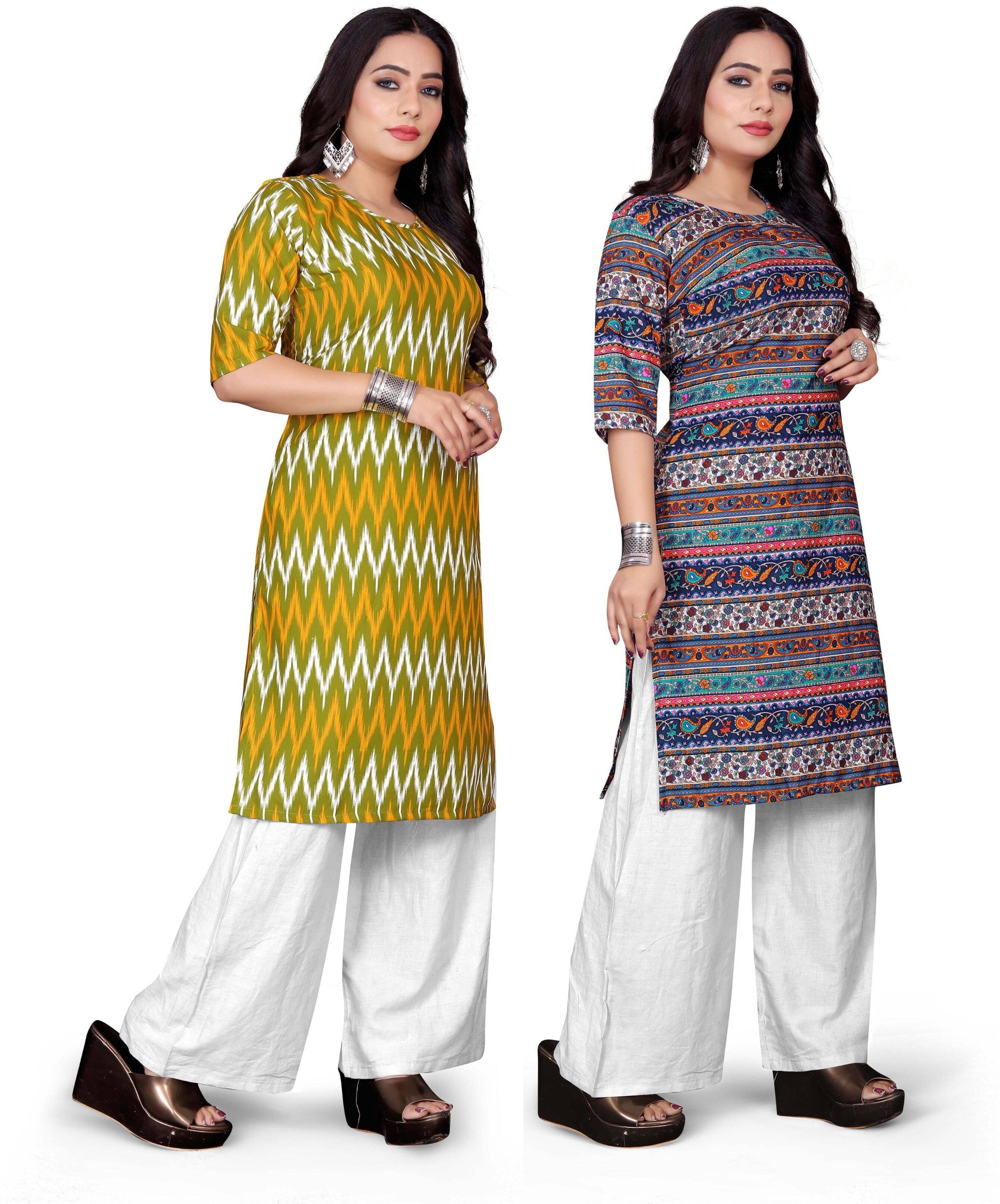 RUNAYA NX Pack of 2 Rayon Printed Straight Women's Kurti - ( Multicolor ) RUNAYA NX Pack of 2 Rayon Printed Straight Women's Kurti - ( Multicolor )