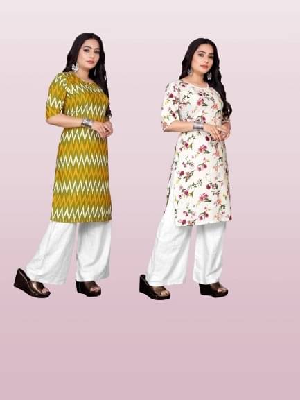 RUNAYA NX Pack of 2 Rayon Printed A-line Women's Kurti - ( Multicolor ) RUNAYA NX Pack of 2 Rayon Printed A-line Women's Kurti - ( Multicolor )