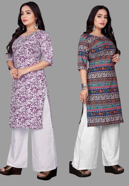 RUNAYA NX Pack of 2 Crepe Printed A-line Women's Kurti - ( Multicolor ) RUNAYA NX Pack of 2 Crepe Printed A-line Women's Kurti - ( Multicolor )