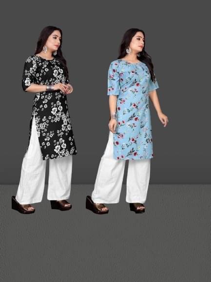     			RUNAYA NX Pack of 2 Crepe Printed A-line Women's Kurti - ( Light Green )
