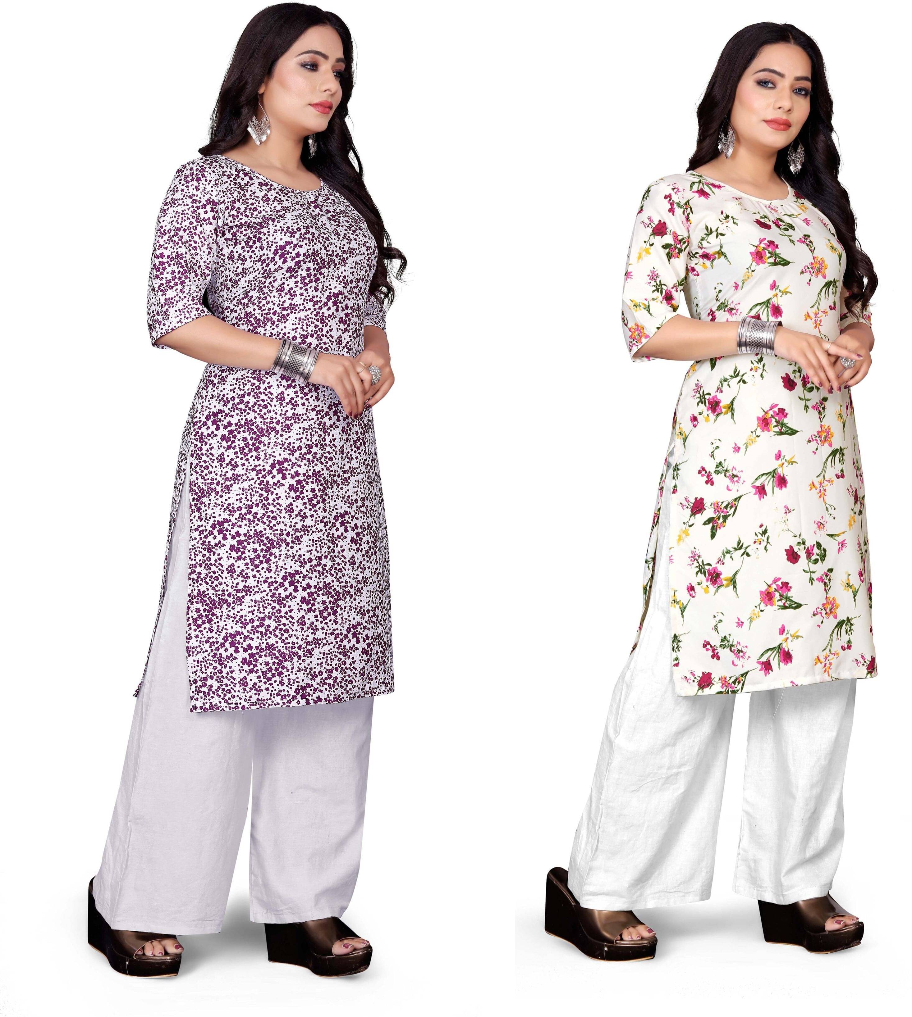 RUNAYA NX Pack of 2 Rayon Printed A-line Women's Kurti - ( Multicolor ) RUNAYA NX Pack of 2 Rayon Printed A-line Women's Kurti - ( Multicolor )
