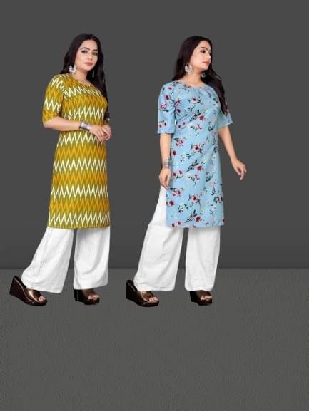     			RUNAYA NX Pack of 2 Crepe Printed A-line Women's Kurti - ( Light Green )