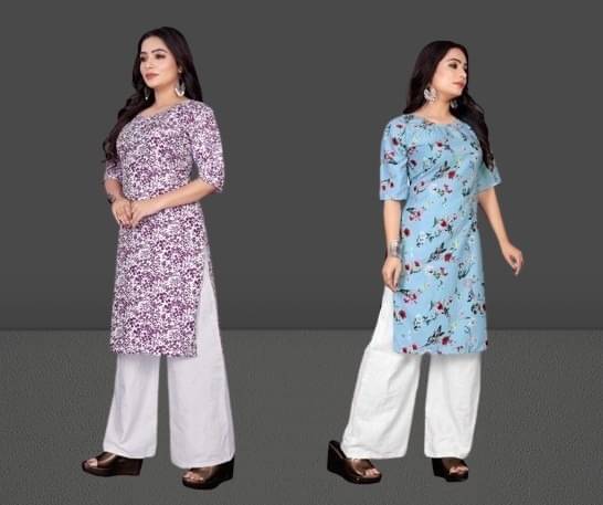     			RUNAYA NX Pack of 2 Crepe Printed A-line Women's Kurti - ( Pink )