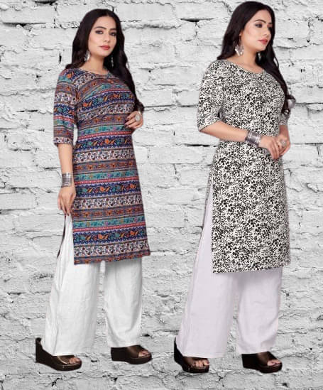 RUNAYA NX Pack of 2 Viscose Rayon Printed A-line Women's Kurti - ( Purple ) RUNAYA NX Pack of 2 Viscose Rayon Printed A-line Women's Kurti - ( Purple )