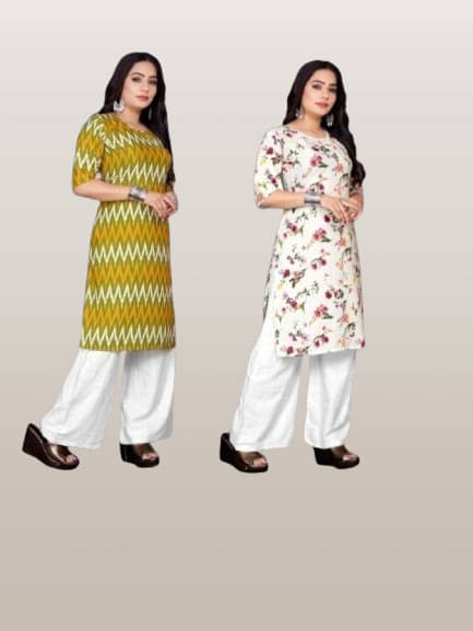 RUNAYA NX Pack of 2 Viscose Rayon Printed A-line Women's Kurti - ( Multicolor ) RUNAYA NX Pack of 2 Viscose Rayon Printed A-line Women's Kurti - ( Multicolor )