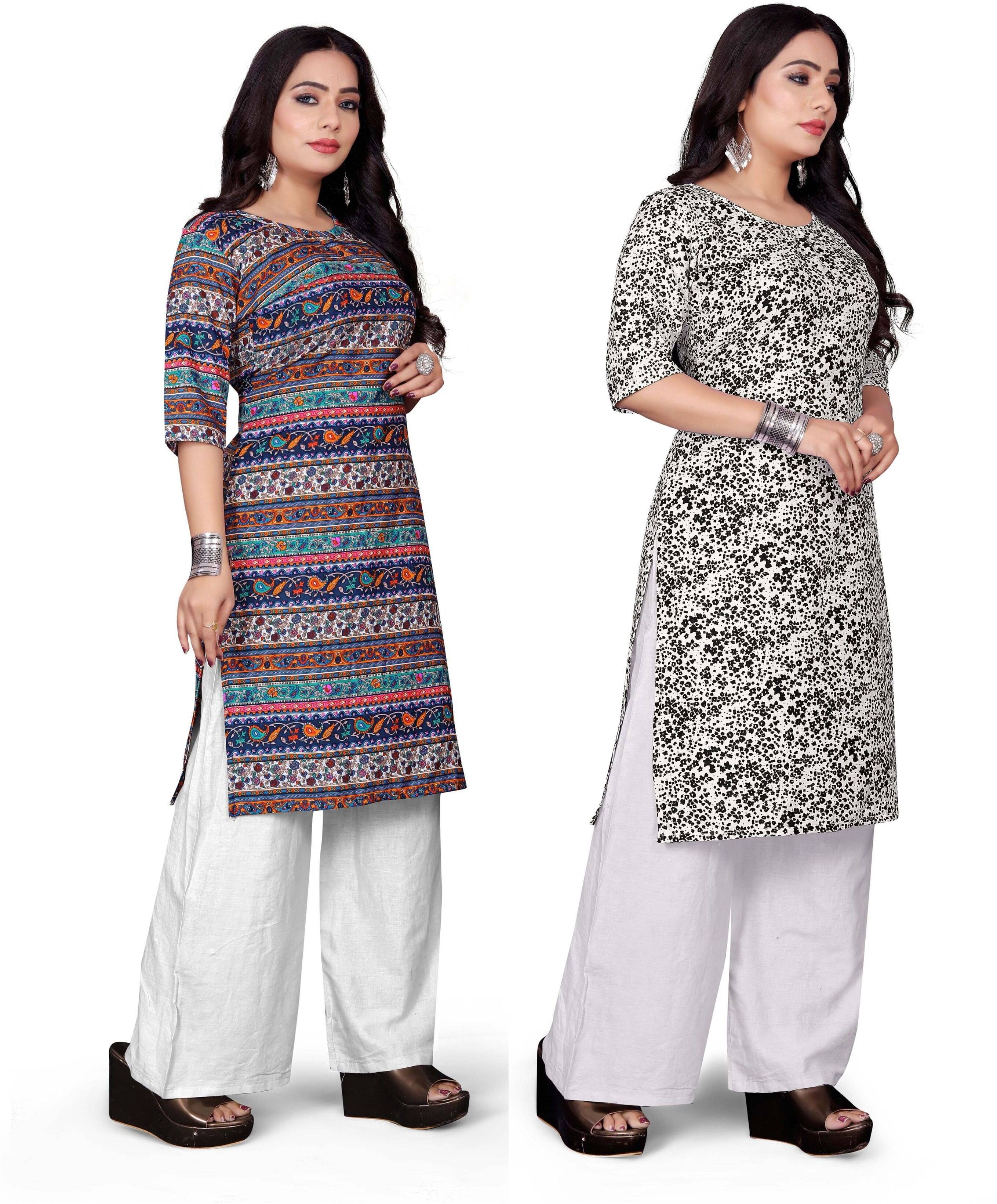 RUNAYA NX Pack of 2 Rayon Printed Straight Women's Kurti - ( Multicolor ) RUNAYA NX Pack of 2 Rayon Printed Straight Women's Kurti - ( Multicolor )