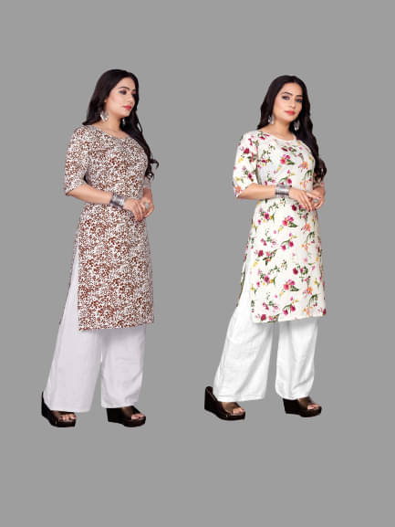 RUNAYA NX Pack of 2 Viscose Rayon Printed A-line Women's Kurti - ( Multicolor ) RUNAYA NX Pack of 2 Viscose Rayon Printed A-line Women's Kurti - ( Multicolor )